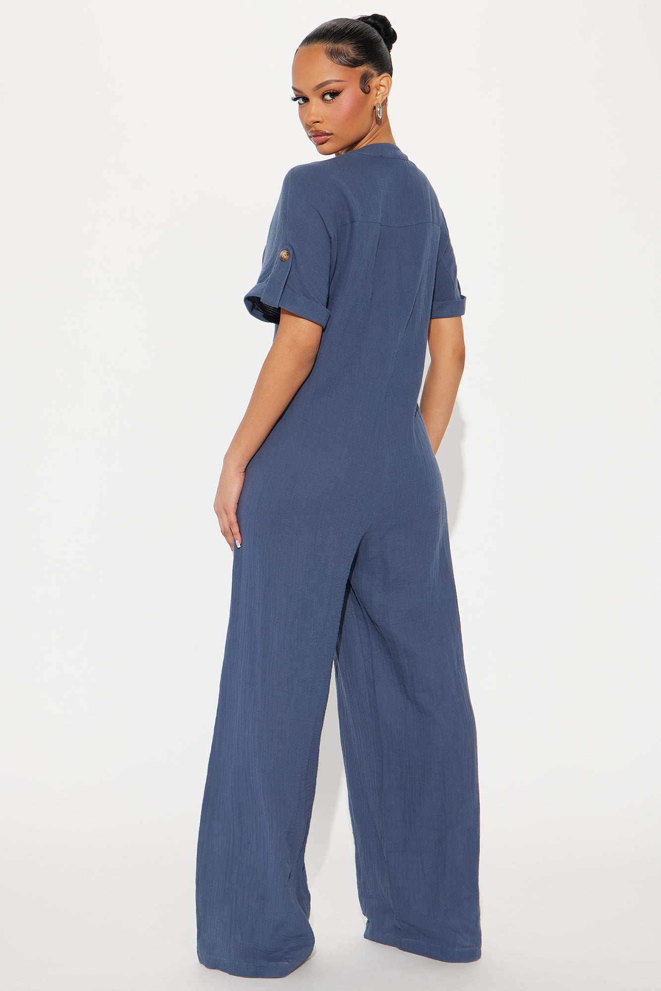 Bethany Button Up Jumpsuit - Slate Blue
