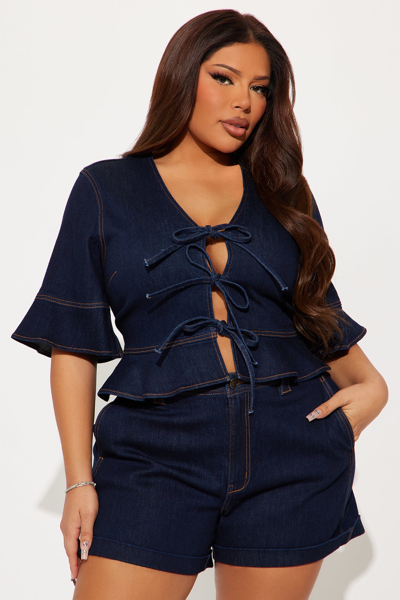 Denise Denim Short Set - Dark Wash