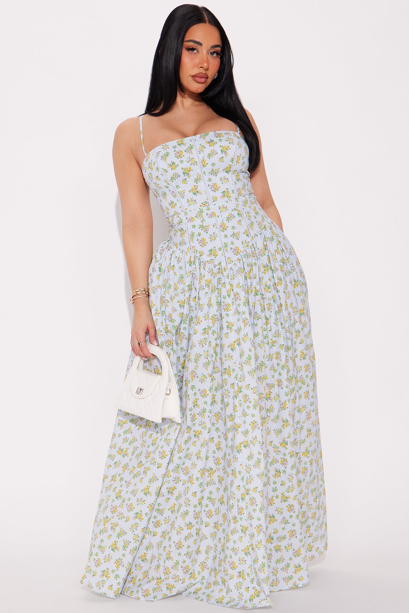 Allison Floral Poplin Maxi Dress - Light Blue