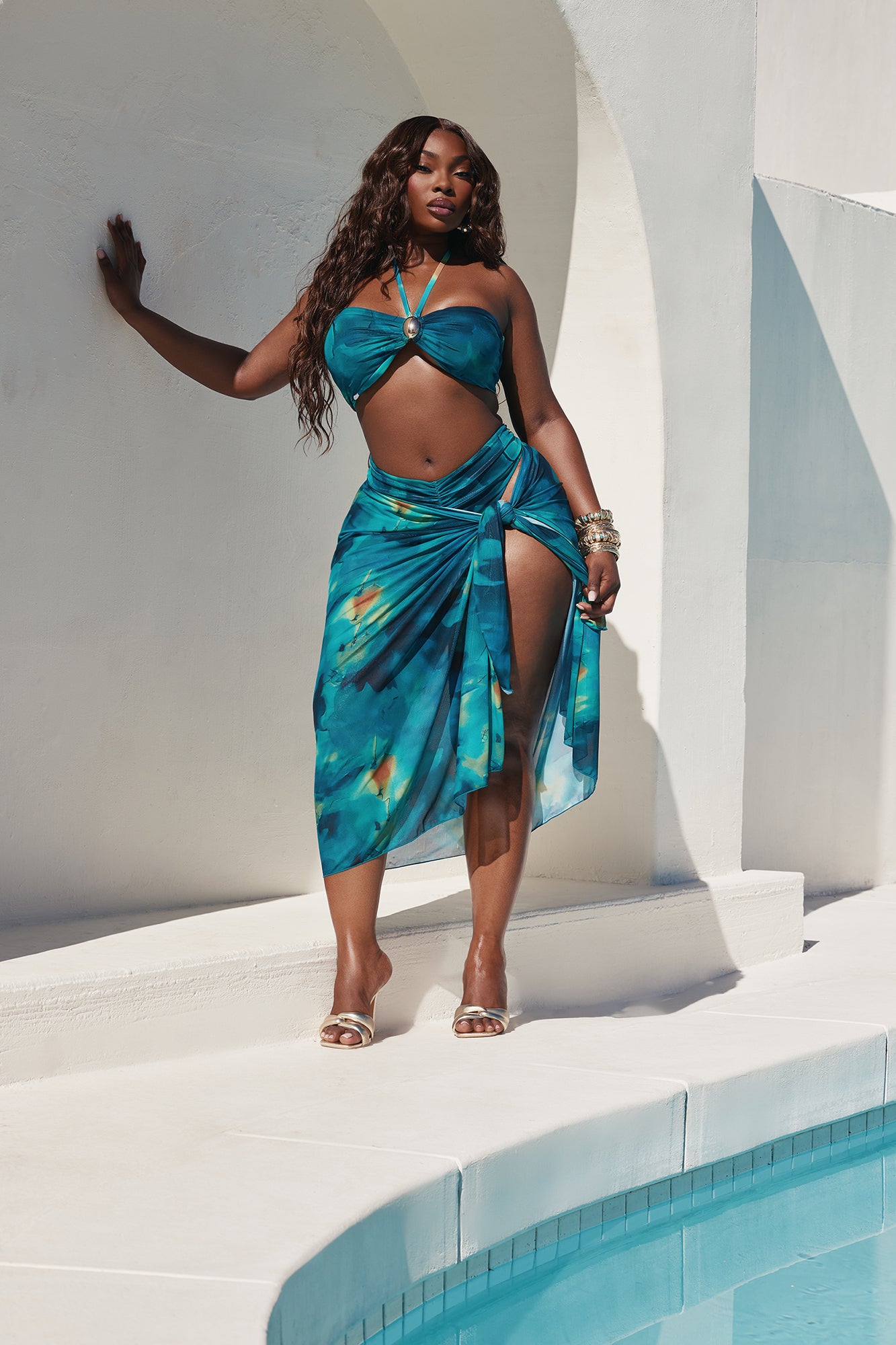 Marina Hardware 3 Piece Bikini & Skirt Set - Green/combo