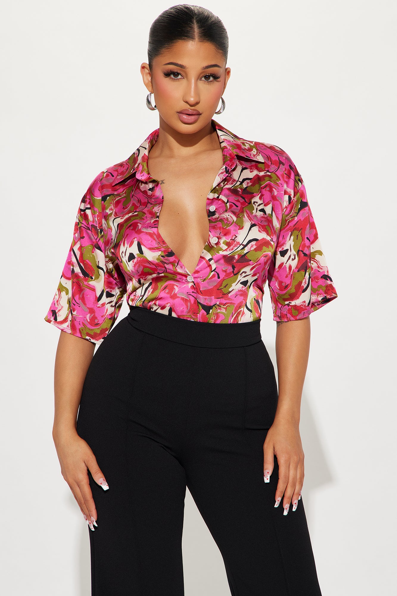 Ava Abstract Shirt - Fuchsia/combo