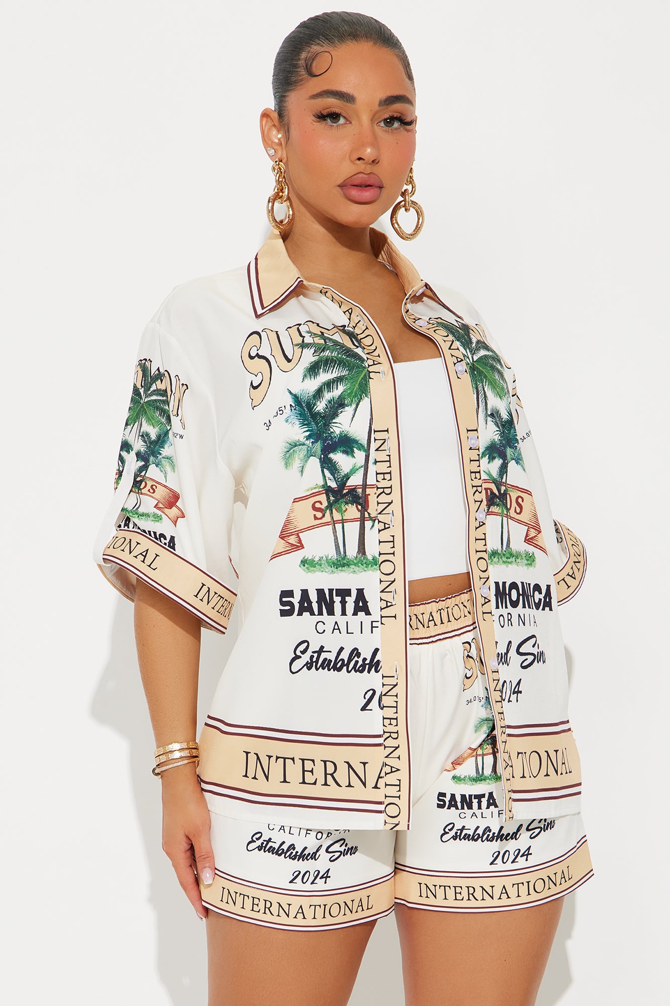 Santa Monica Love Short Set - Tan/Multi