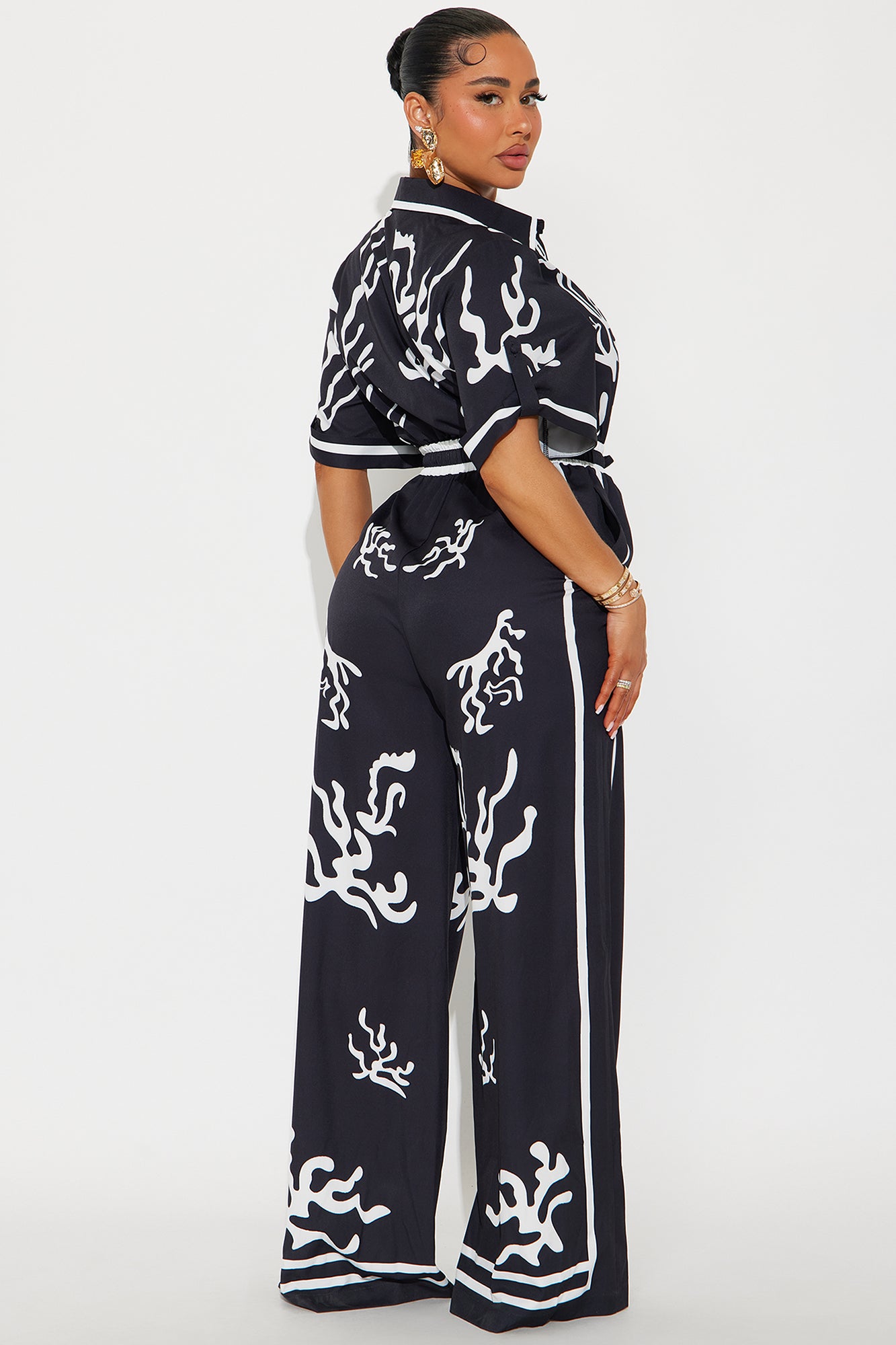 Picture This Wide Leg Satin Jumpsuit - Black/combo