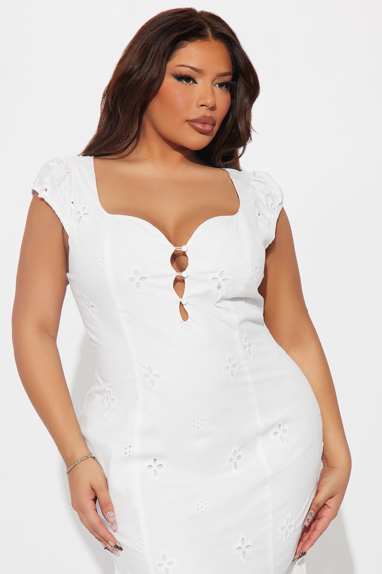 Feeling Lovely Eyelet Midi Dress - White
