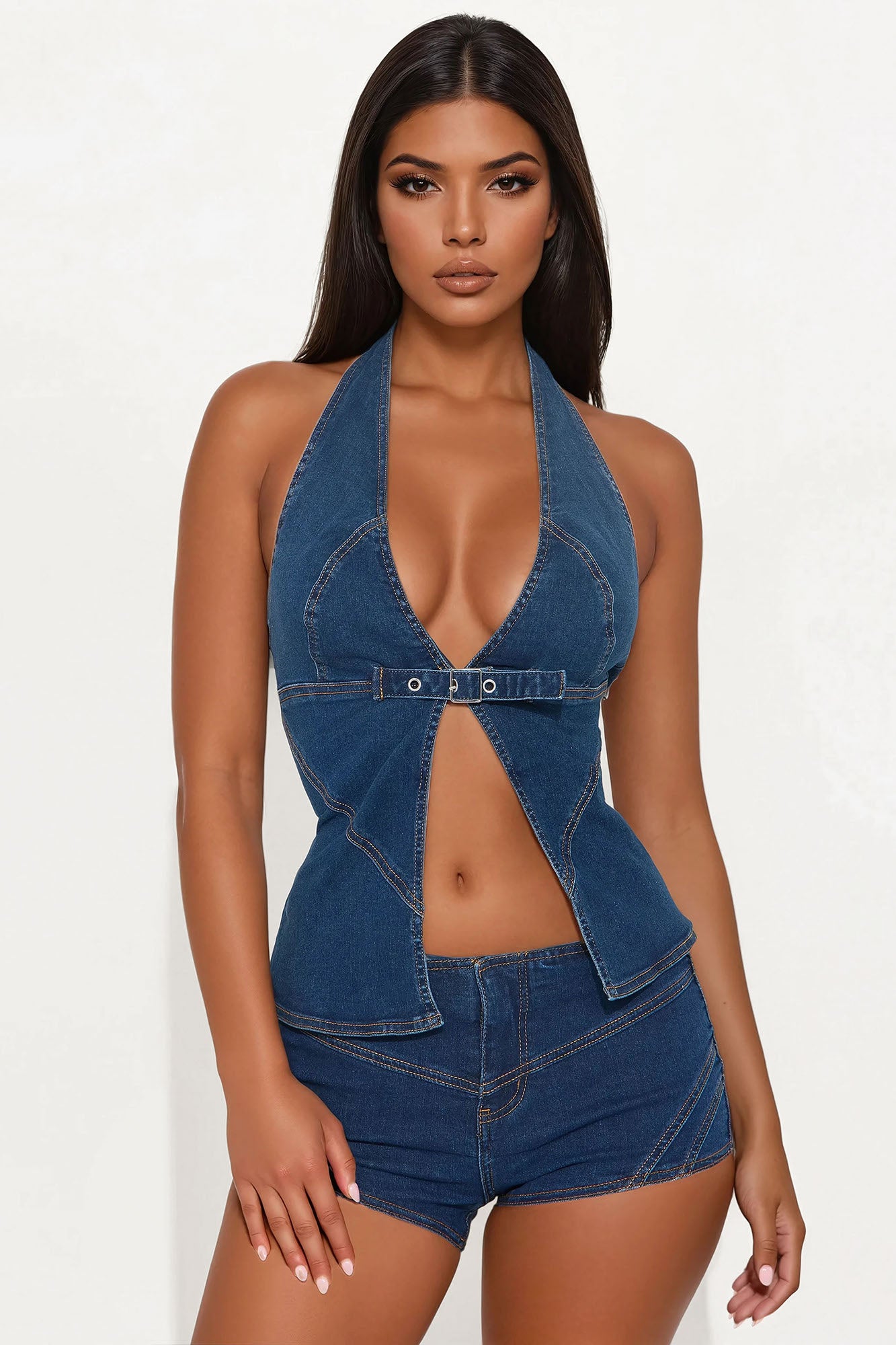 Sadie Denim Hot Short Set - Dark Denim