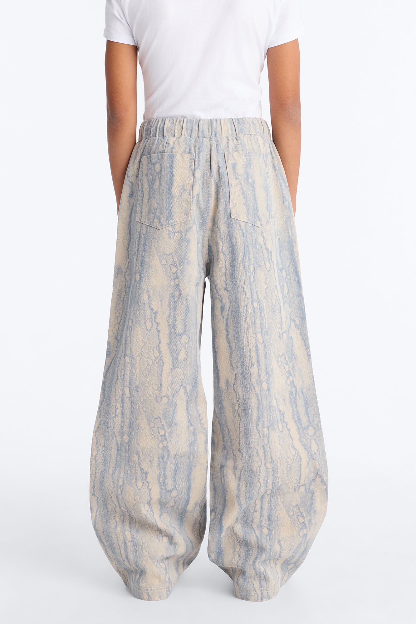 Mini Watermark Pull On Printed Wide Leg Jeans - Blue Wash