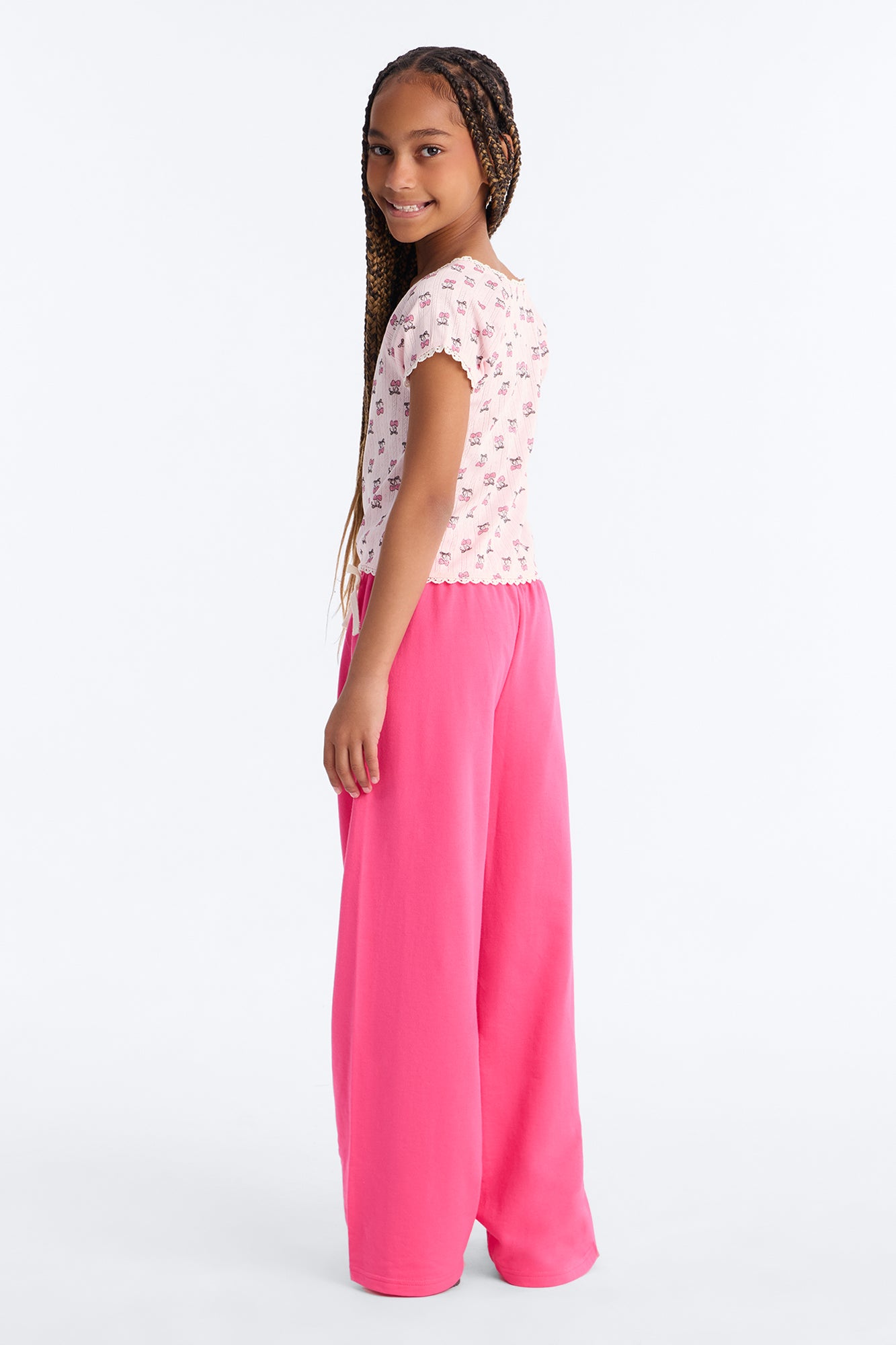 Mini Cherry Sweet Girl Wide Leg Pant Set - Pink