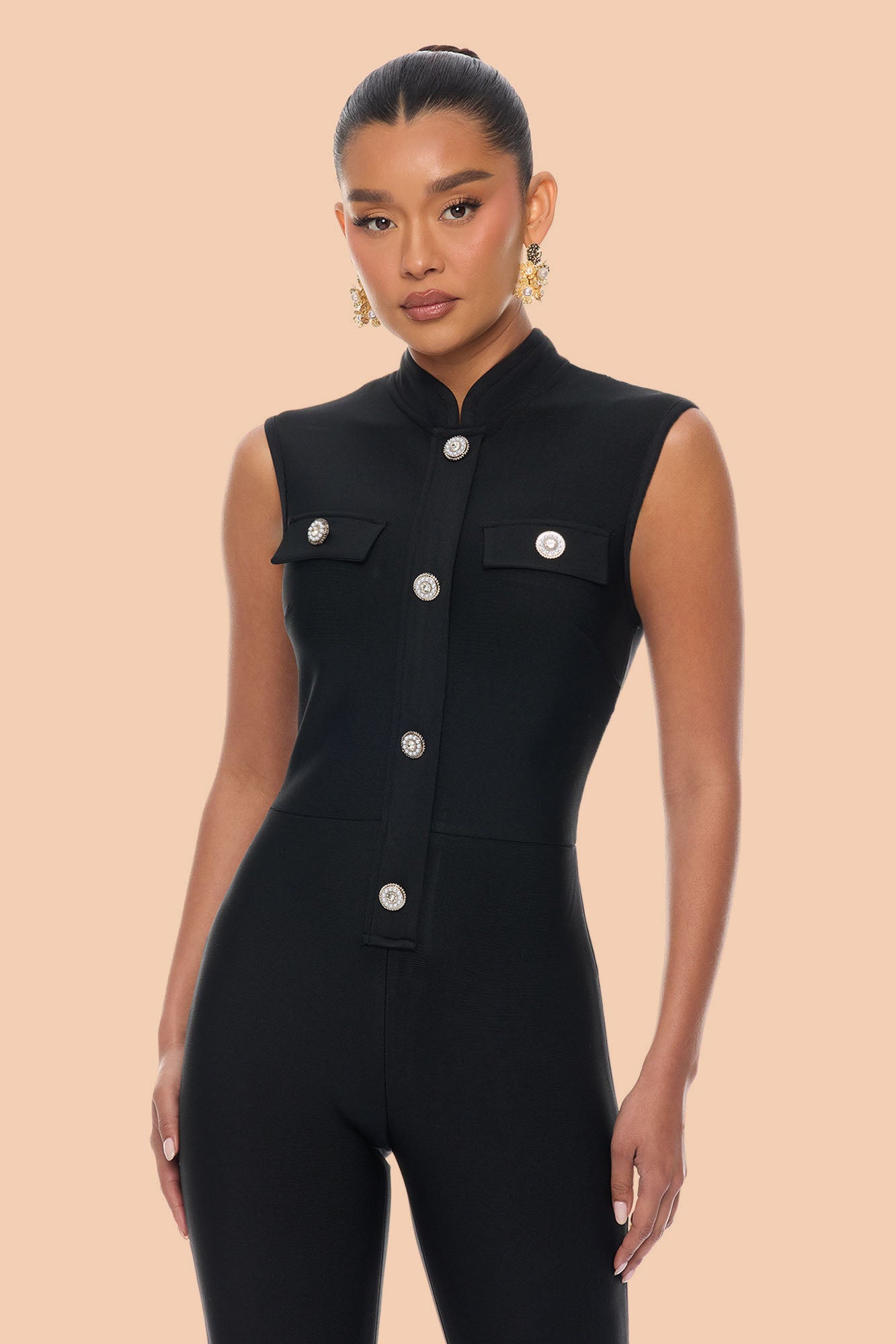 All Business Bandage Jumpsuit - Black