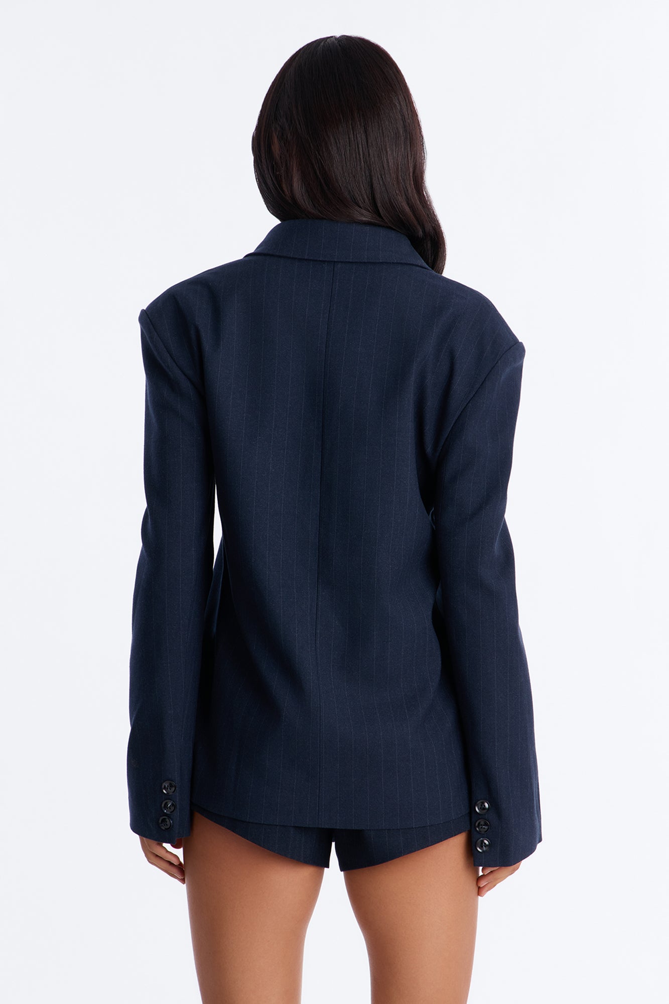 Serena Pinstripe Button Down Blazer - Navy/combo