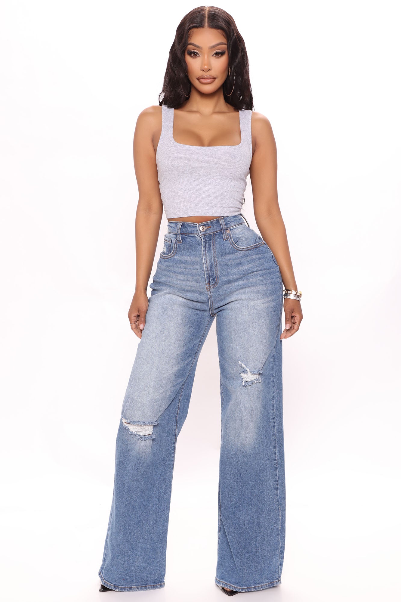 Kimmy Square Neck Tank - Heather Grey