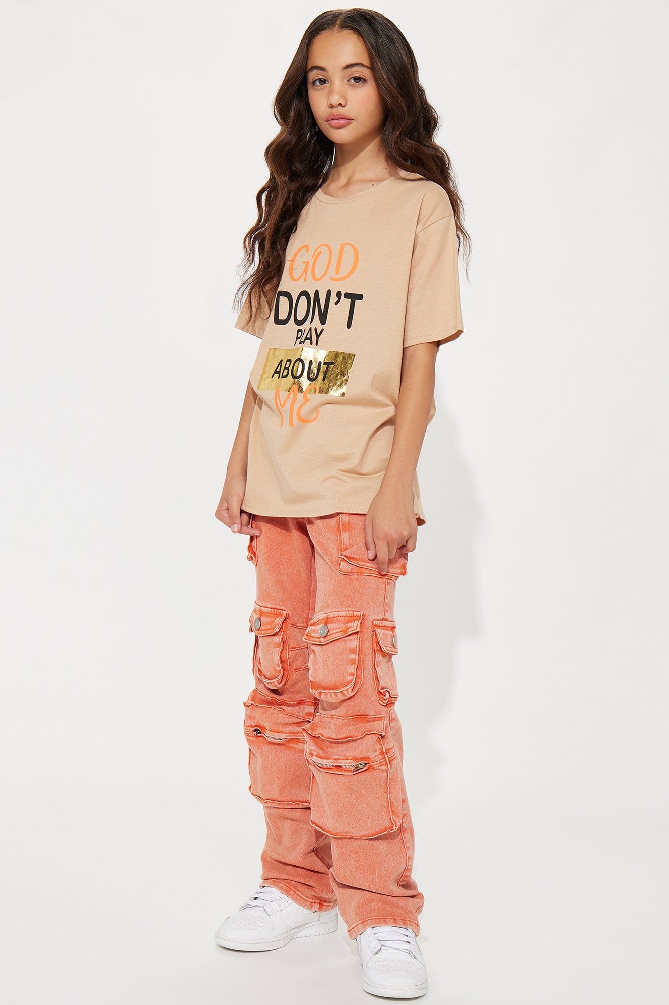 Mini Lily High Rise Cargo Jeans - Orange