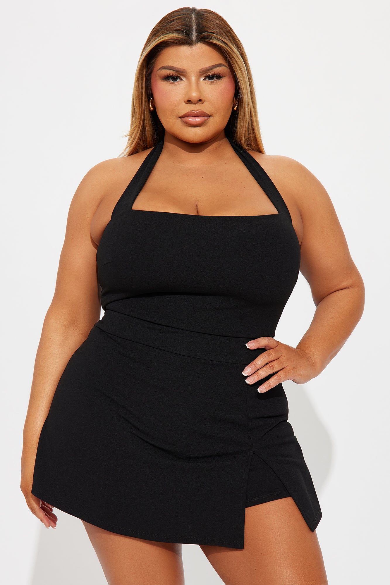 First Time Here Crepe Skort Romper - Black