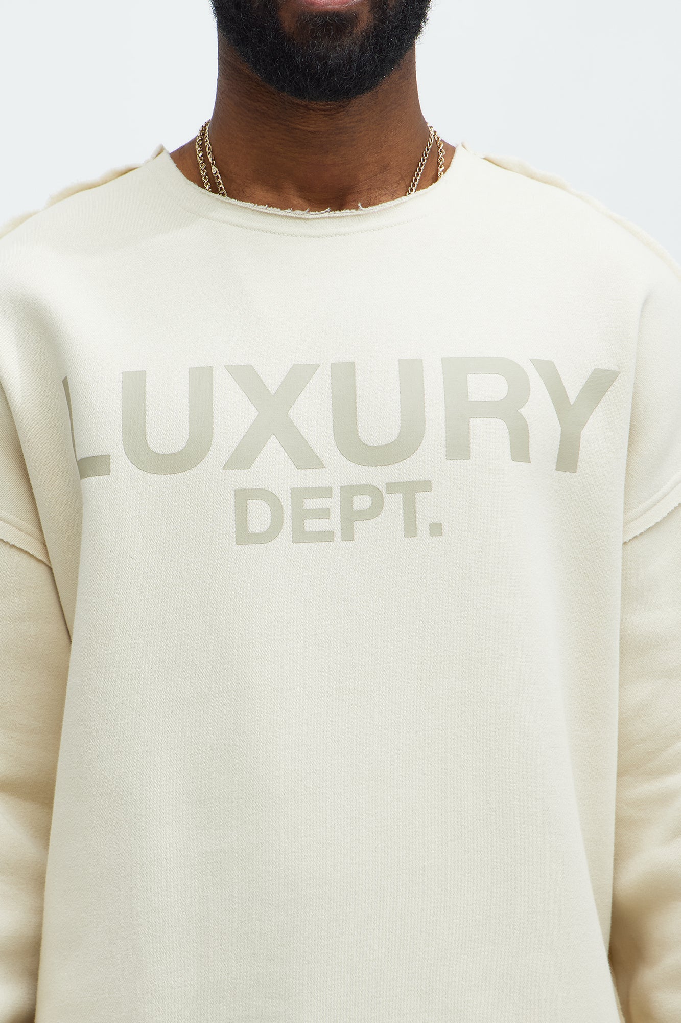 Tayson Luxury Dept Frayed Oversized Sweatshirt - Cream