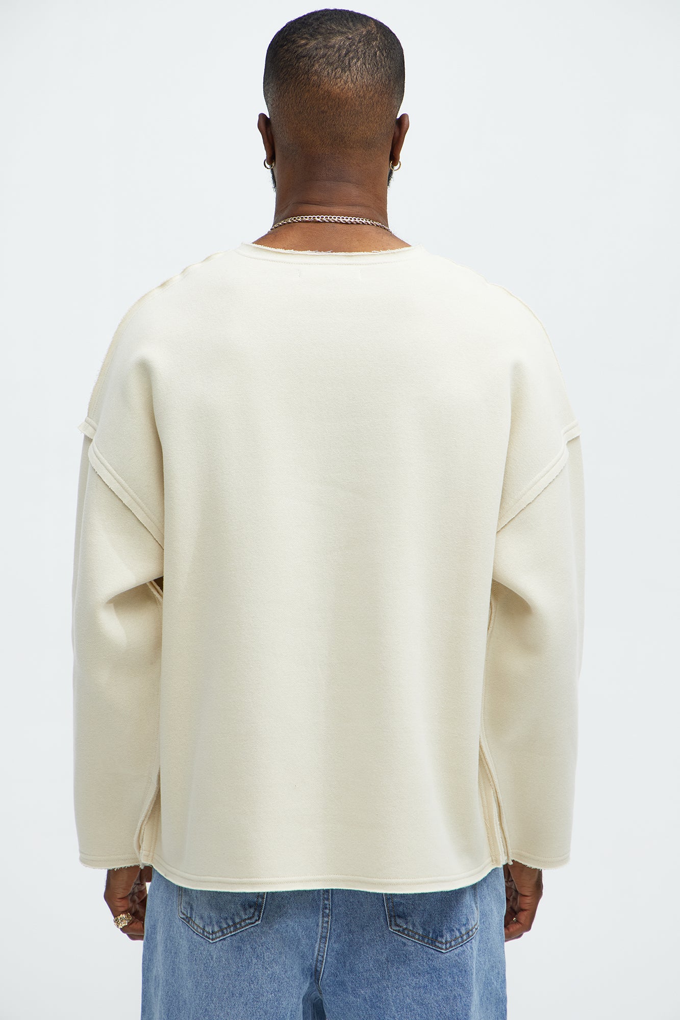 Tayson Luxury Dept Frayed Oversized Sweatshirt - Cream