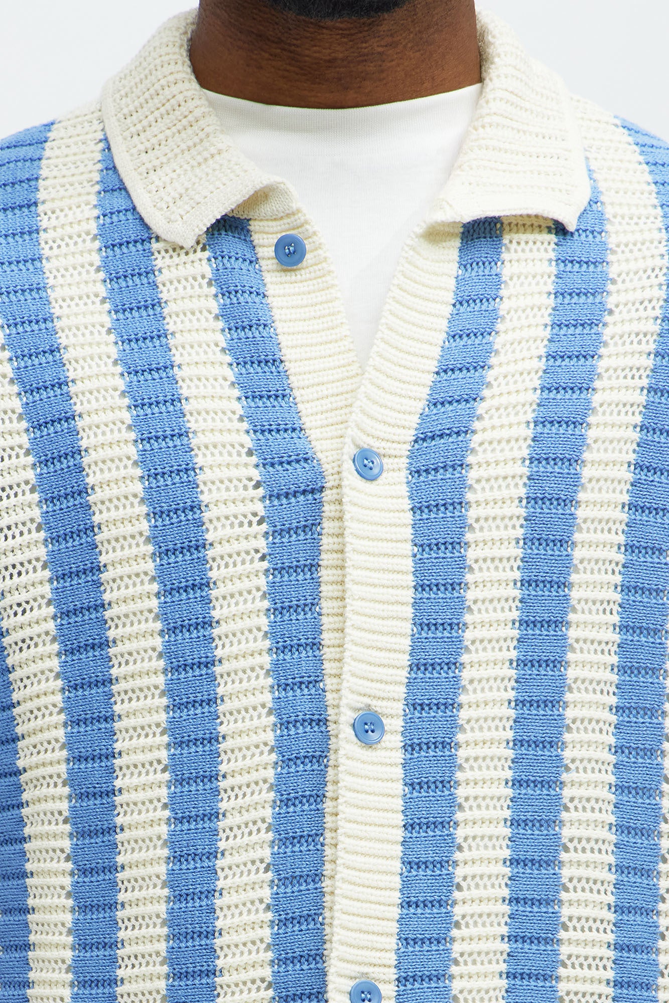 Clark Striped Knit Button Up Shirt - Blue/combo