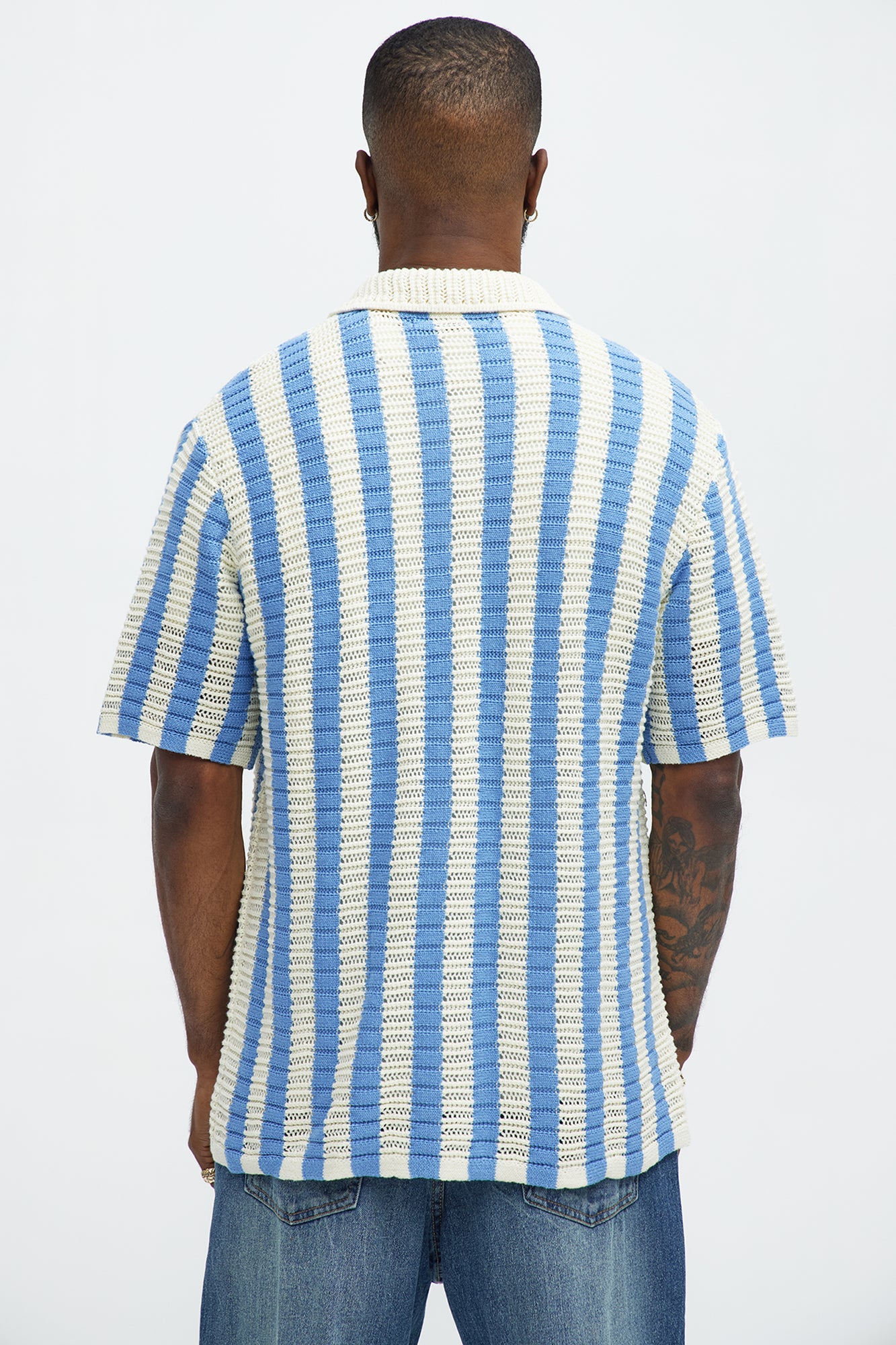 Clark Striped Knit Button Up Shirt - Blue/combo