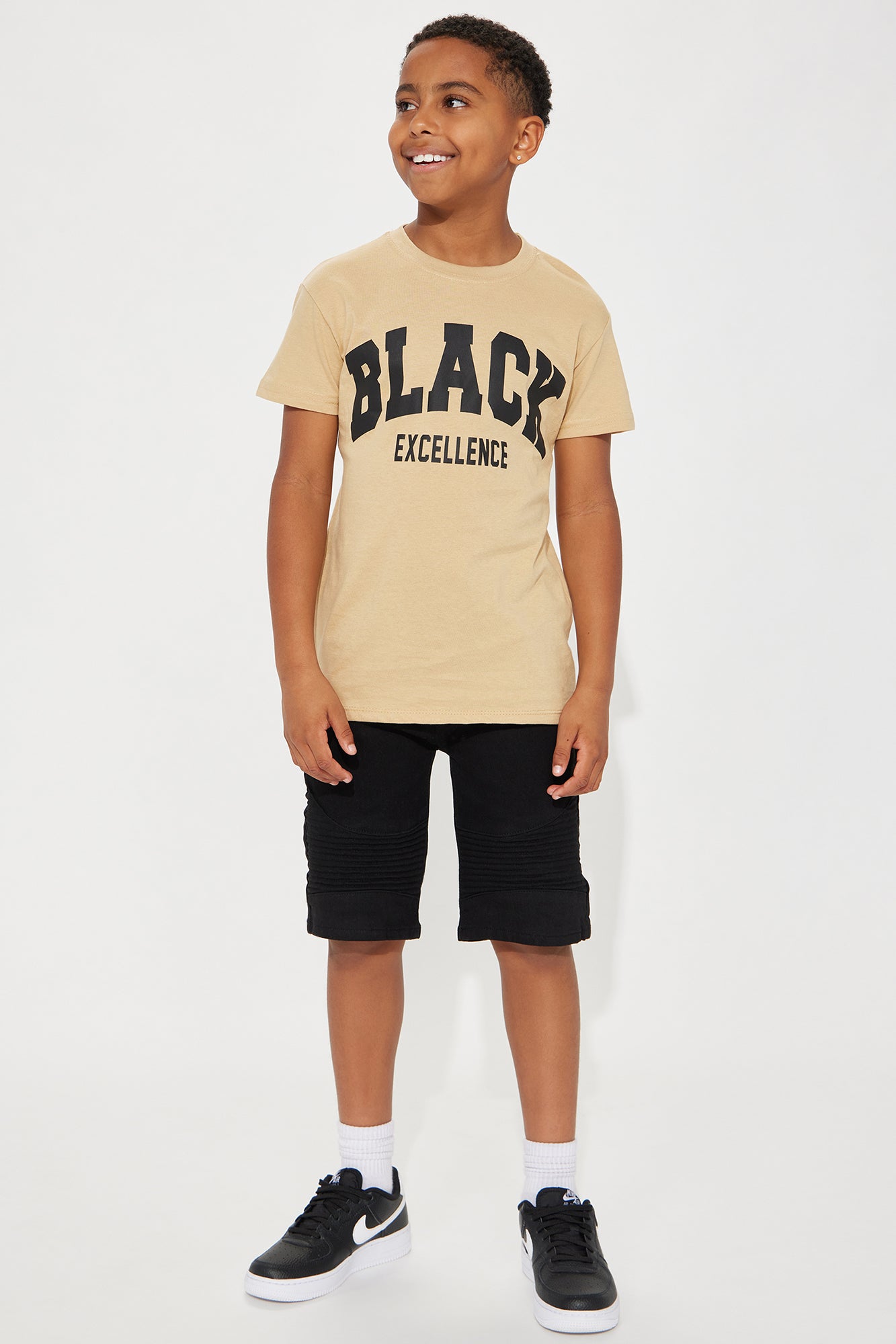 Mini Black Excellence Varsity Short Sleeve Tee - Sand