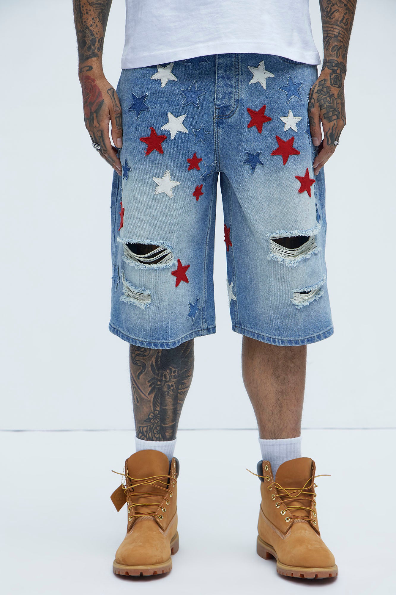 Patriot Baggy Denim Shorts - Light Wash