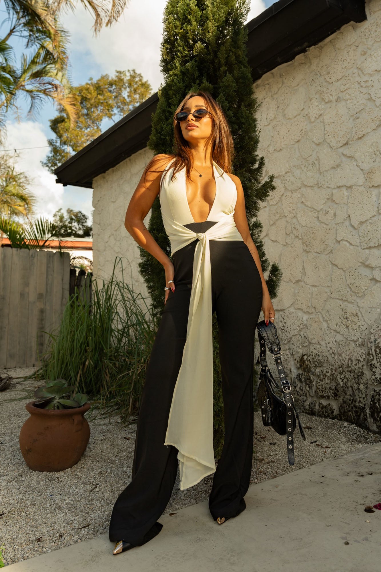 Soft Touch Drape Jumpsuit - Black/White