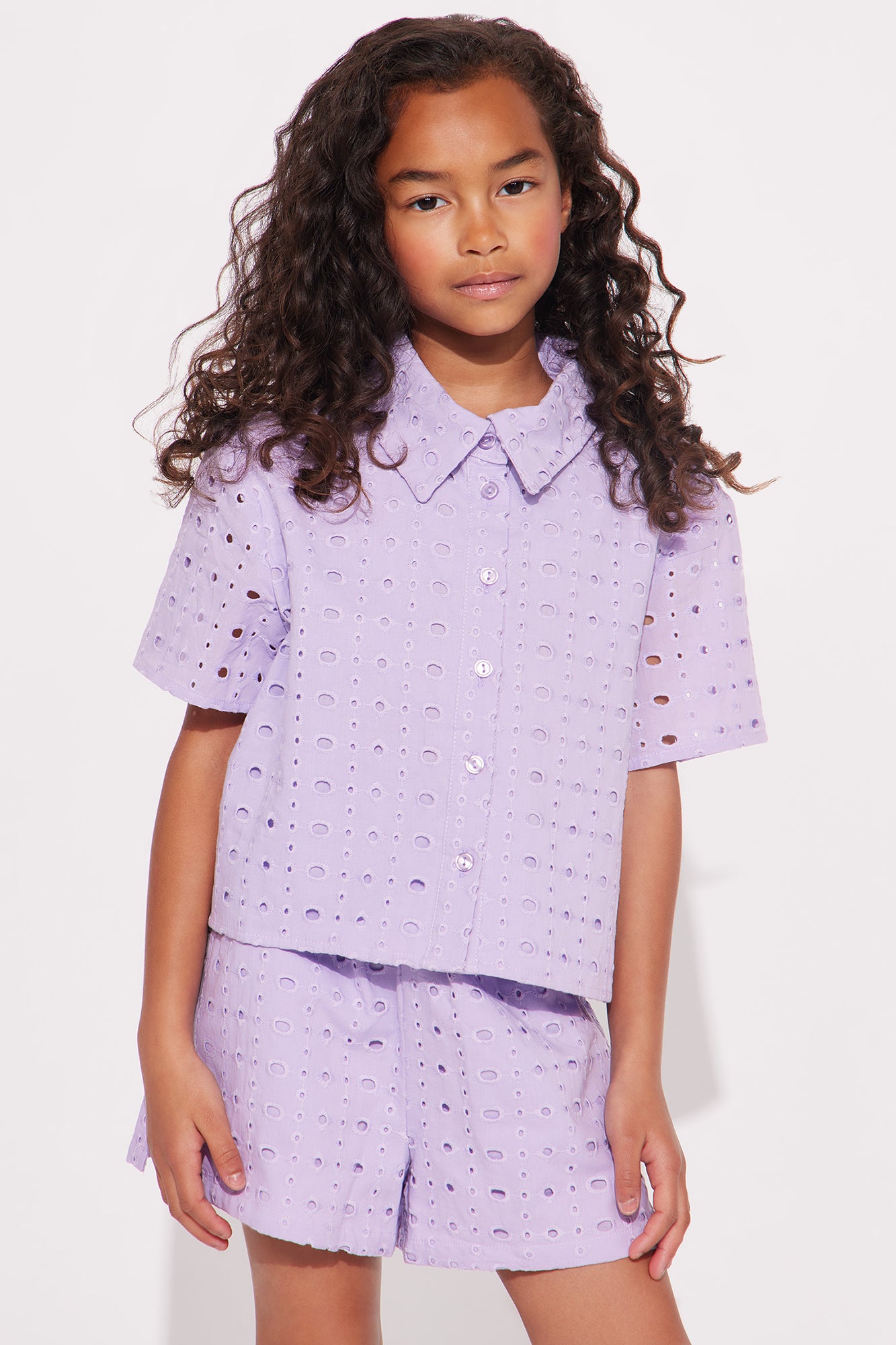 Mini Maisey Eyelet Short Set - Lavender