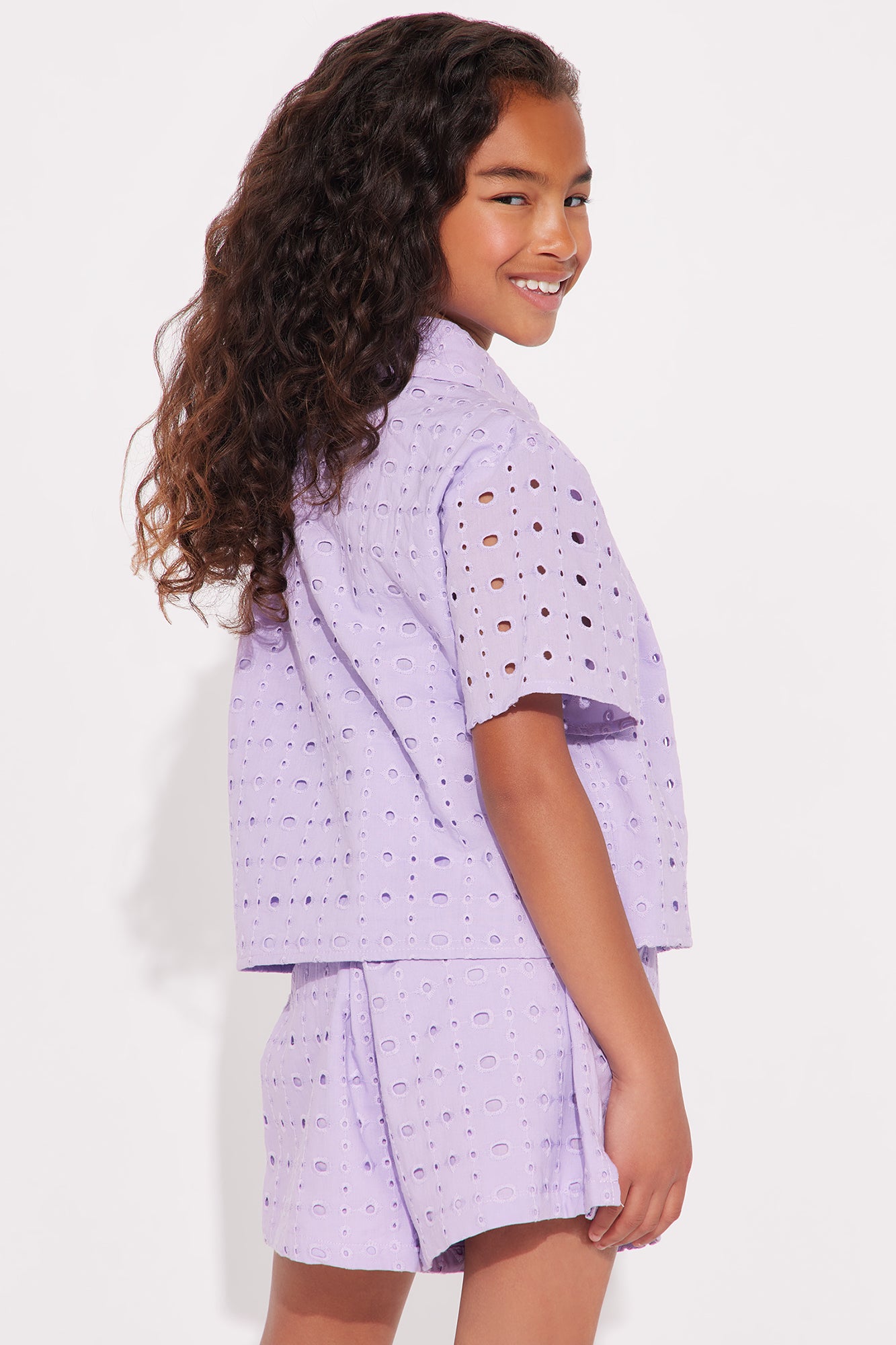 Mini Maisey Eyelet Short Set - Lavender