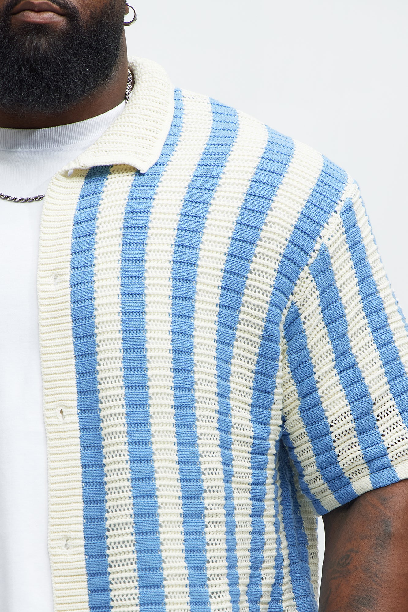 Clark Striped Knit Button Up Shirt - Blue/combo