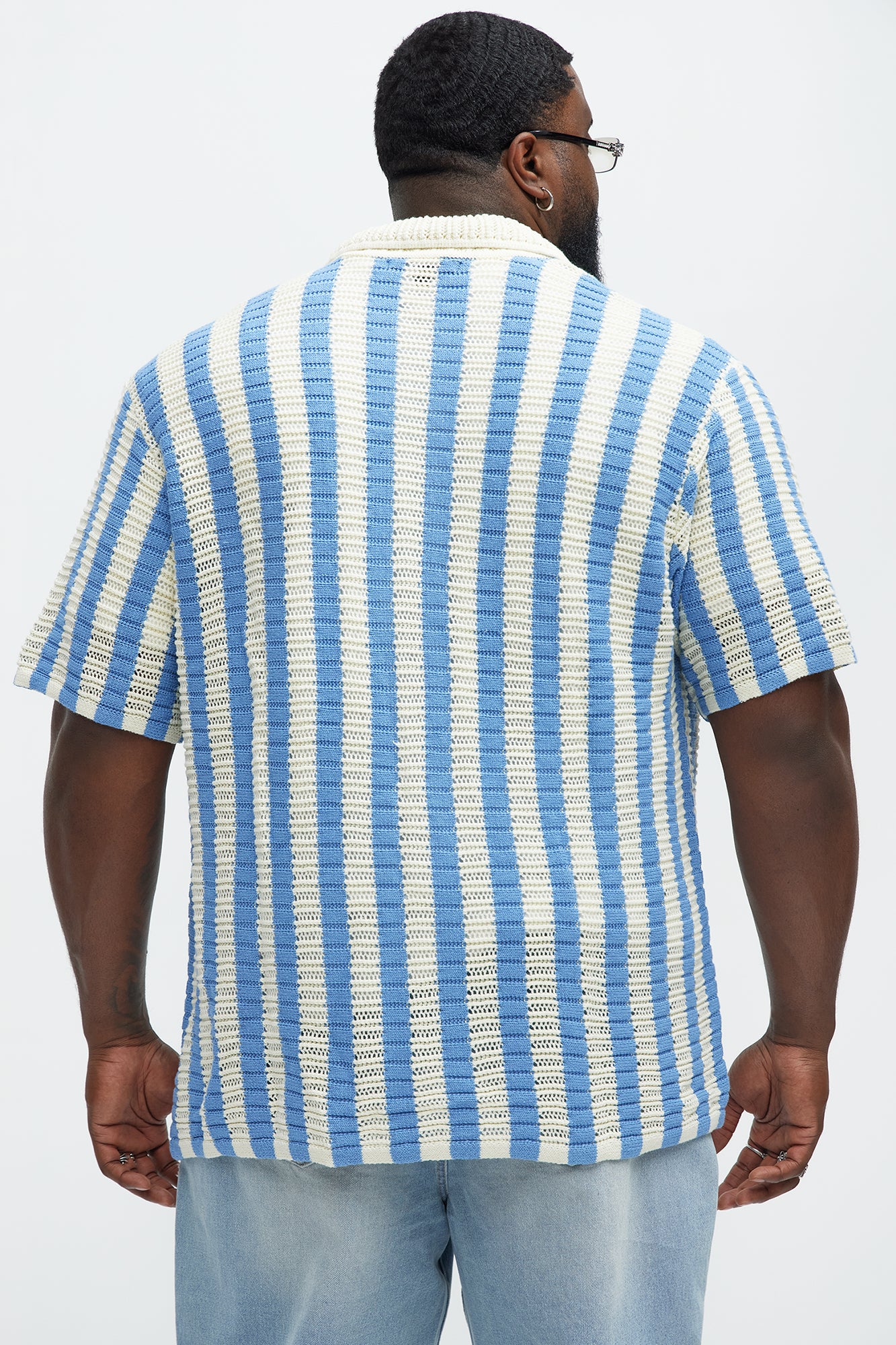 Clark Striped Knit Button Up Shirt - Blue/combo