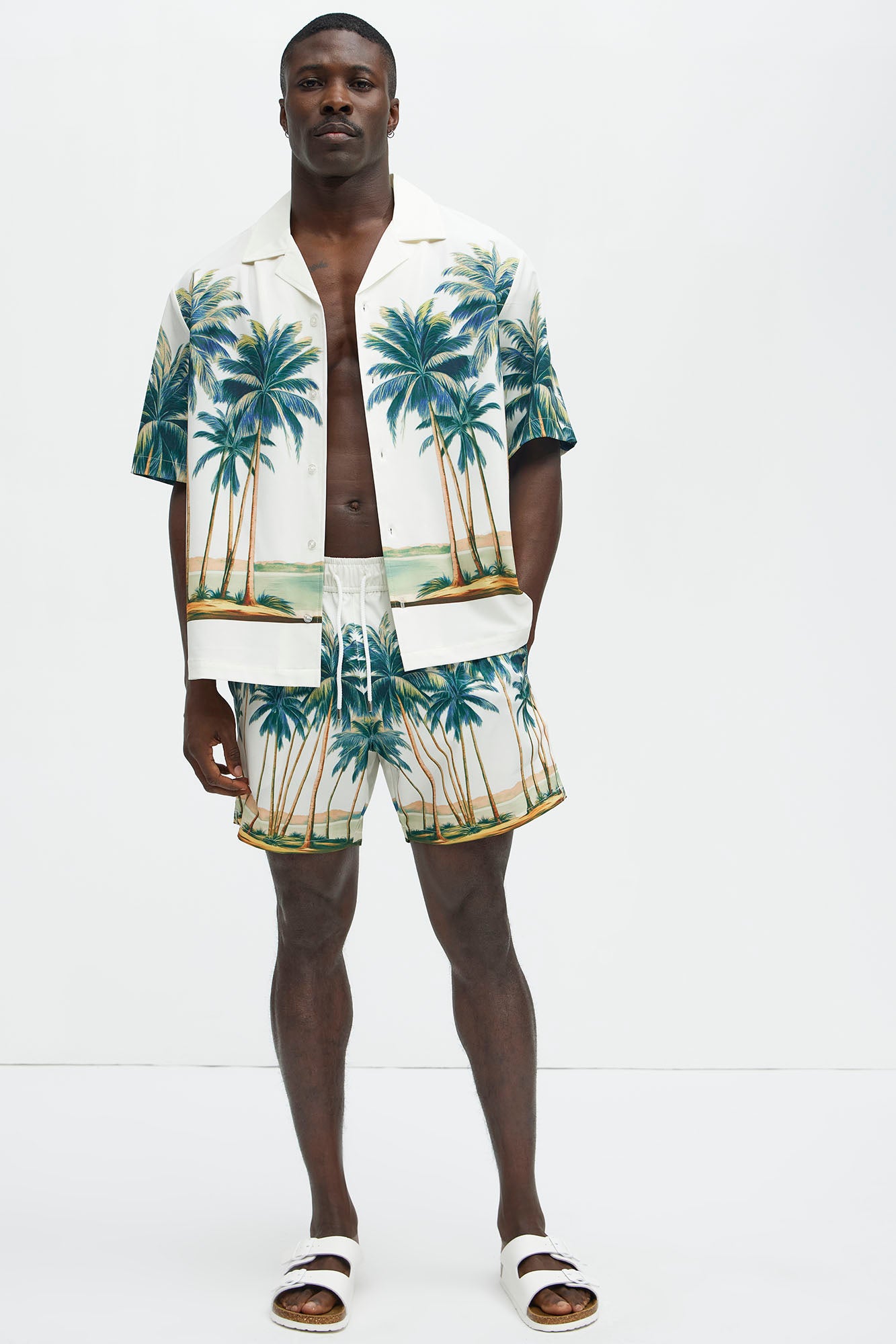 Moulay Palm Printed Cuban Shirt - Cream/combo