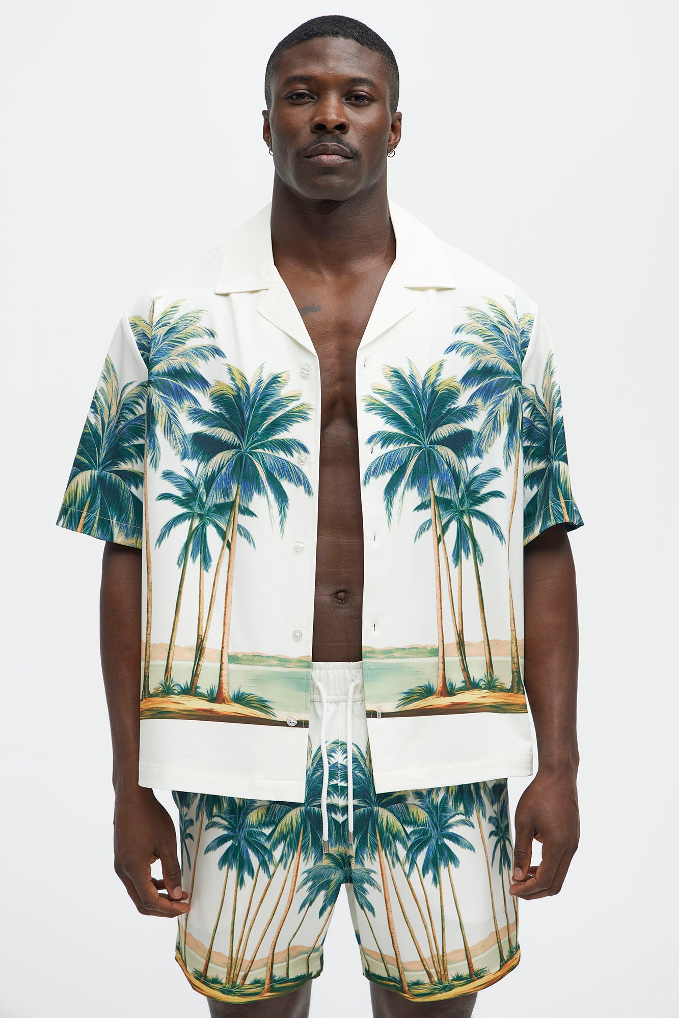 Moulay Palm Printed Cuban Shirt - Cream/combo