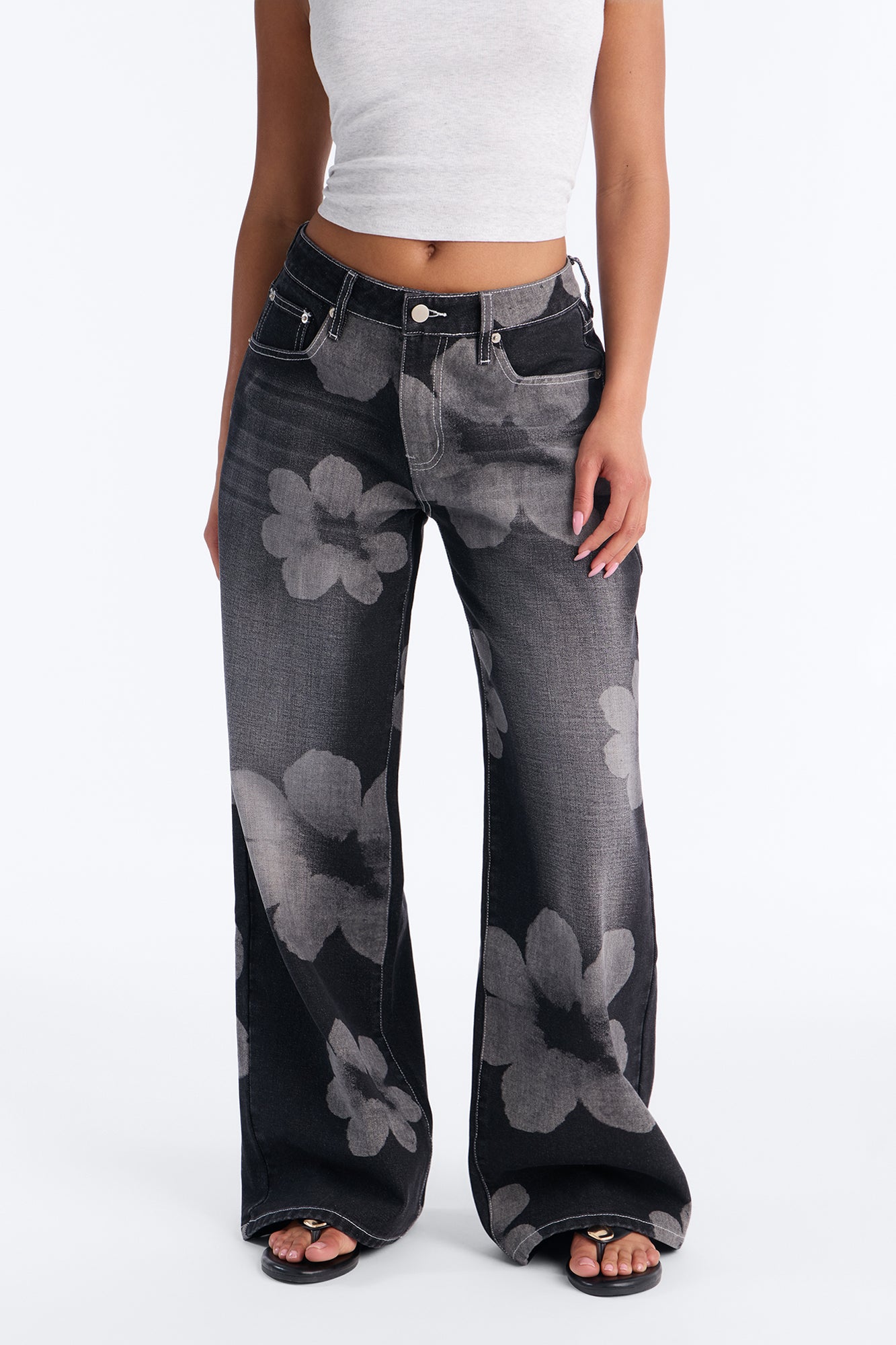 Born To Bloom Baggy Denim Jeans - Black Wash