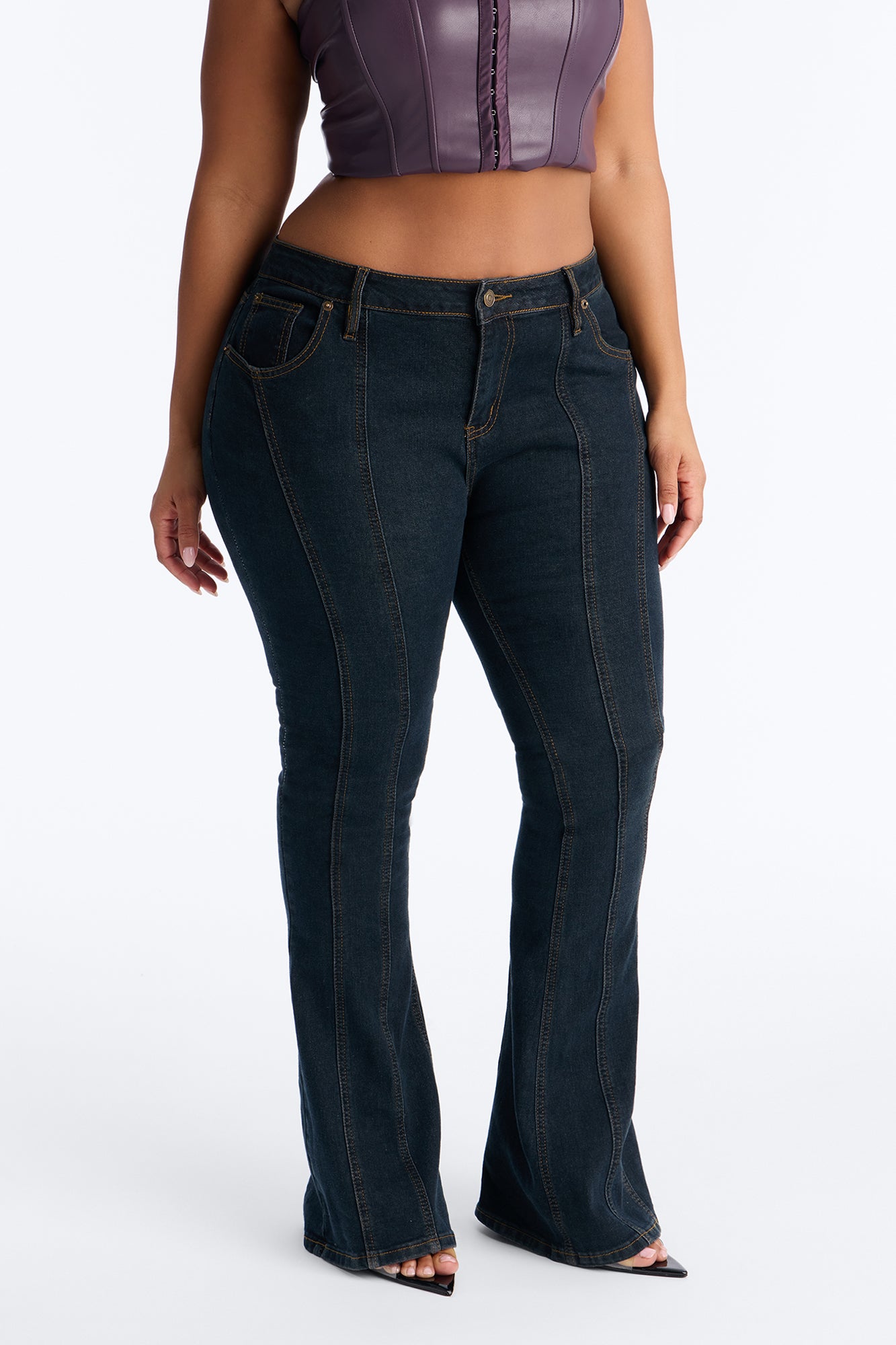 Public Property Stretch Flare Leg Jeans - Dark Wash