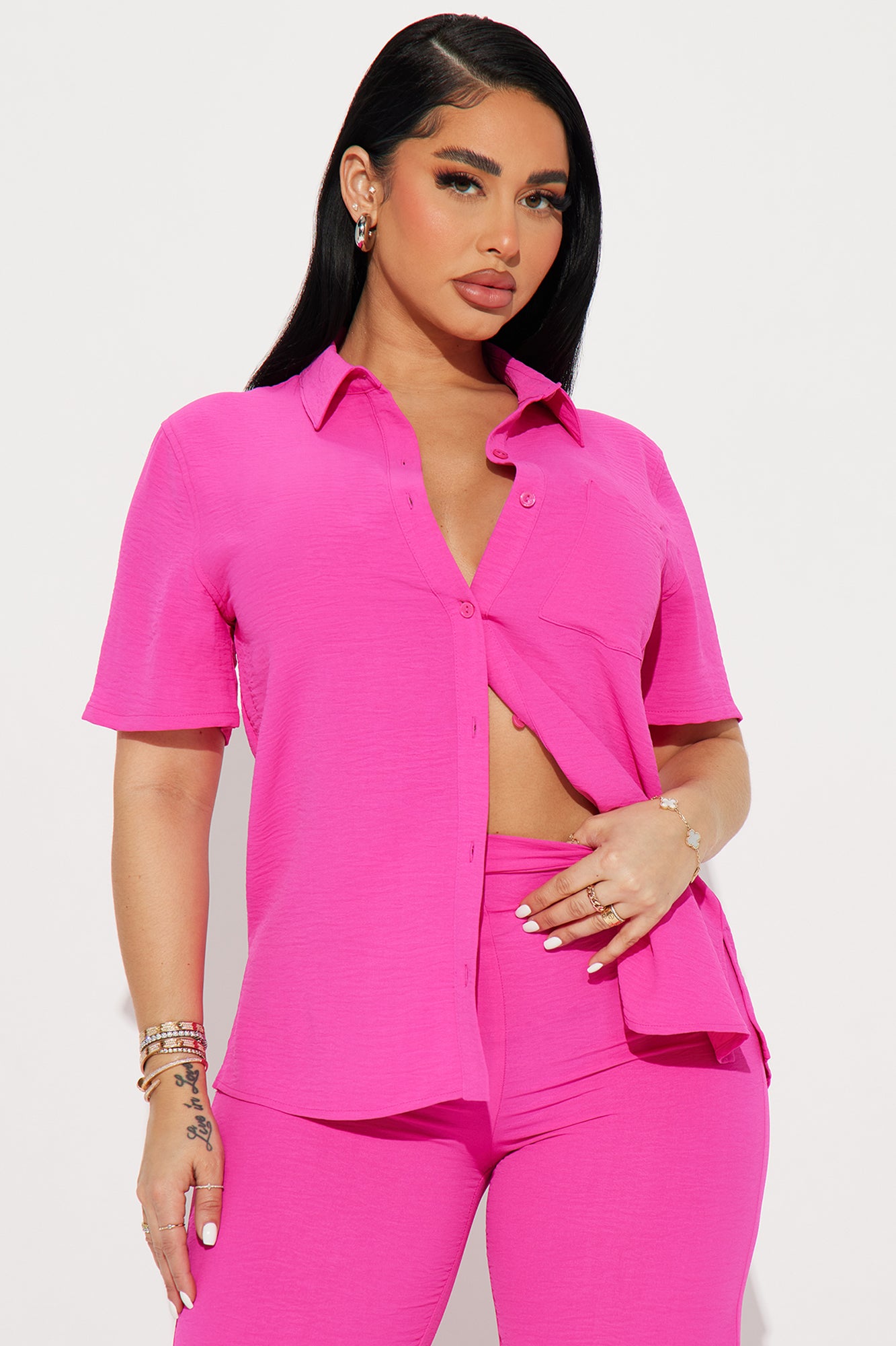 Makenzie Short Sleeve Pant Set - Hot Pink