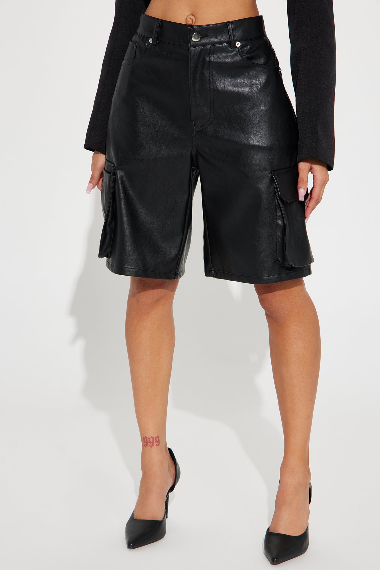 Don't Trust Me Faux Leather Cargo Short - Black