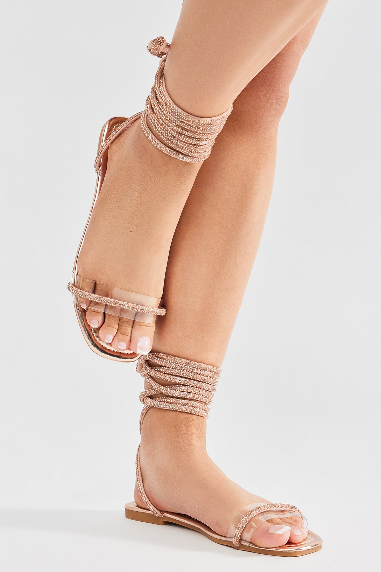 Camila Wrap Up Sandals - Rose Gold