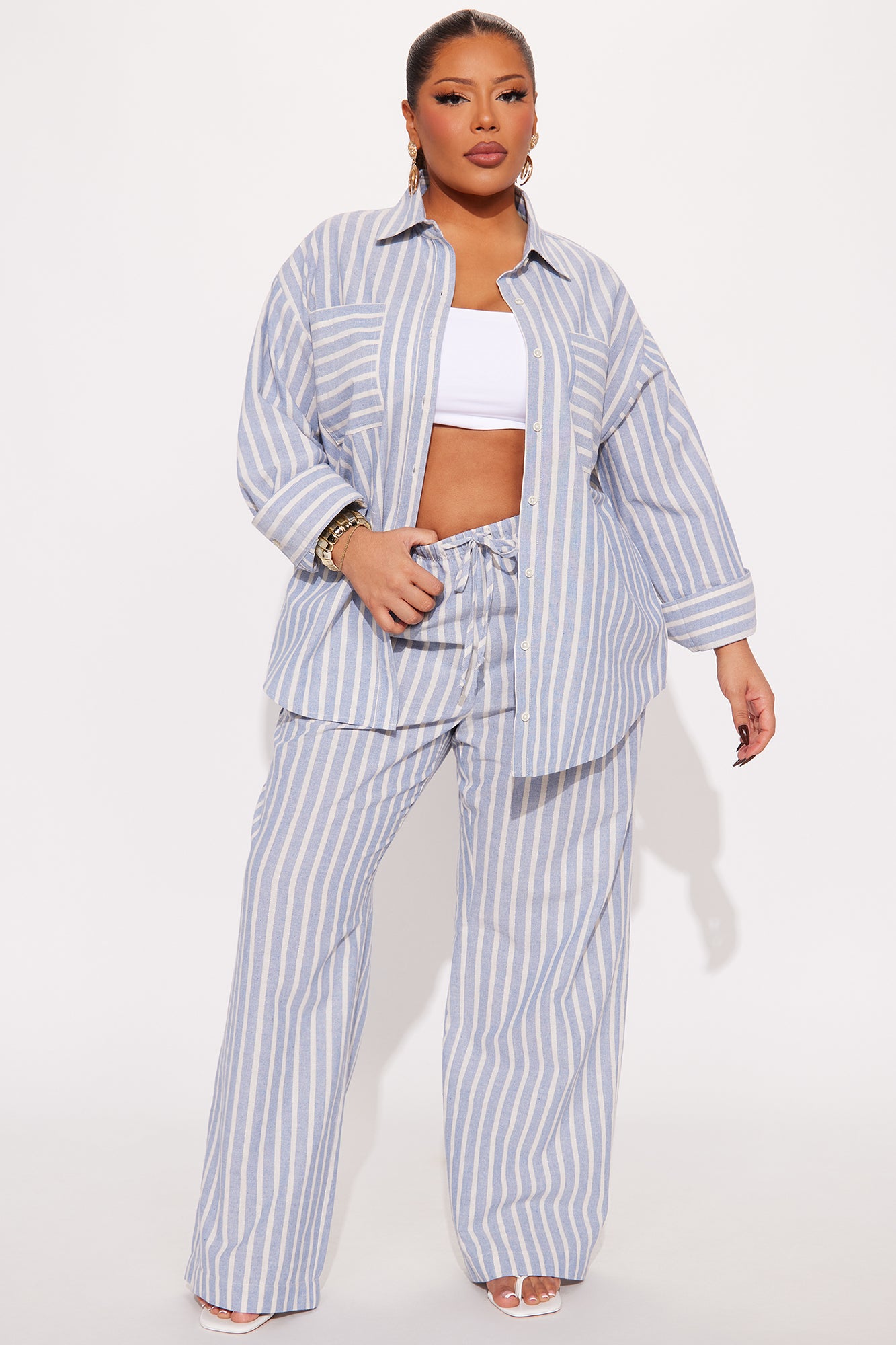 Stacey Striped Pant Set - Blue/combo