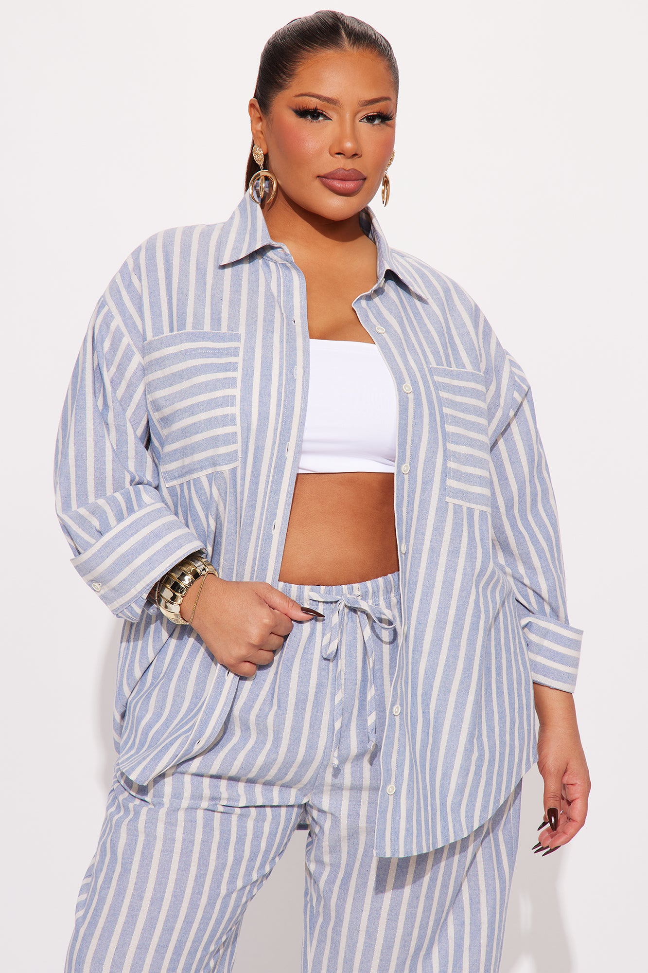 Stacey Striped Pant Set - Blue/combo