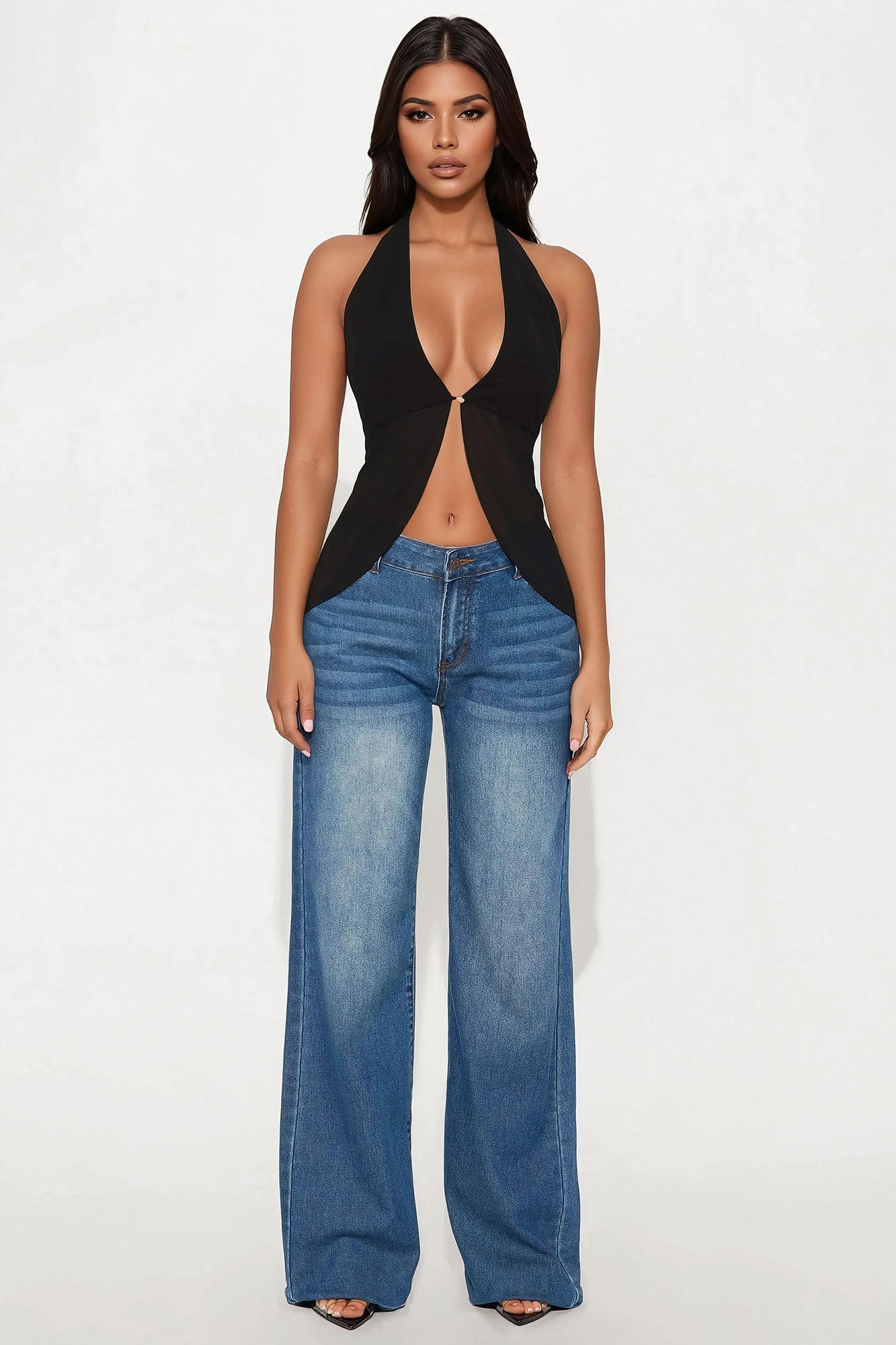 Halley Flyaway Halter Chiffon Top - Black