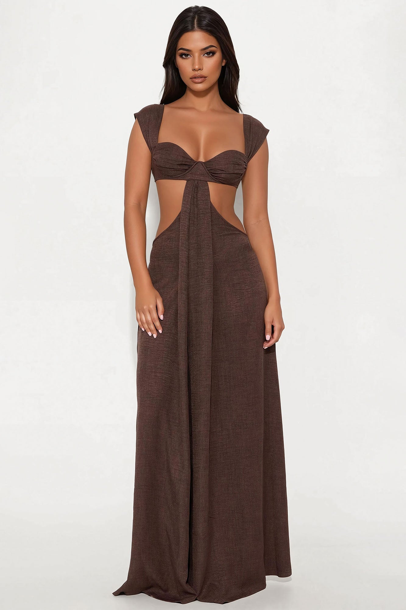 Demi Cut Out Gauze Jumpsuit - Chocolate