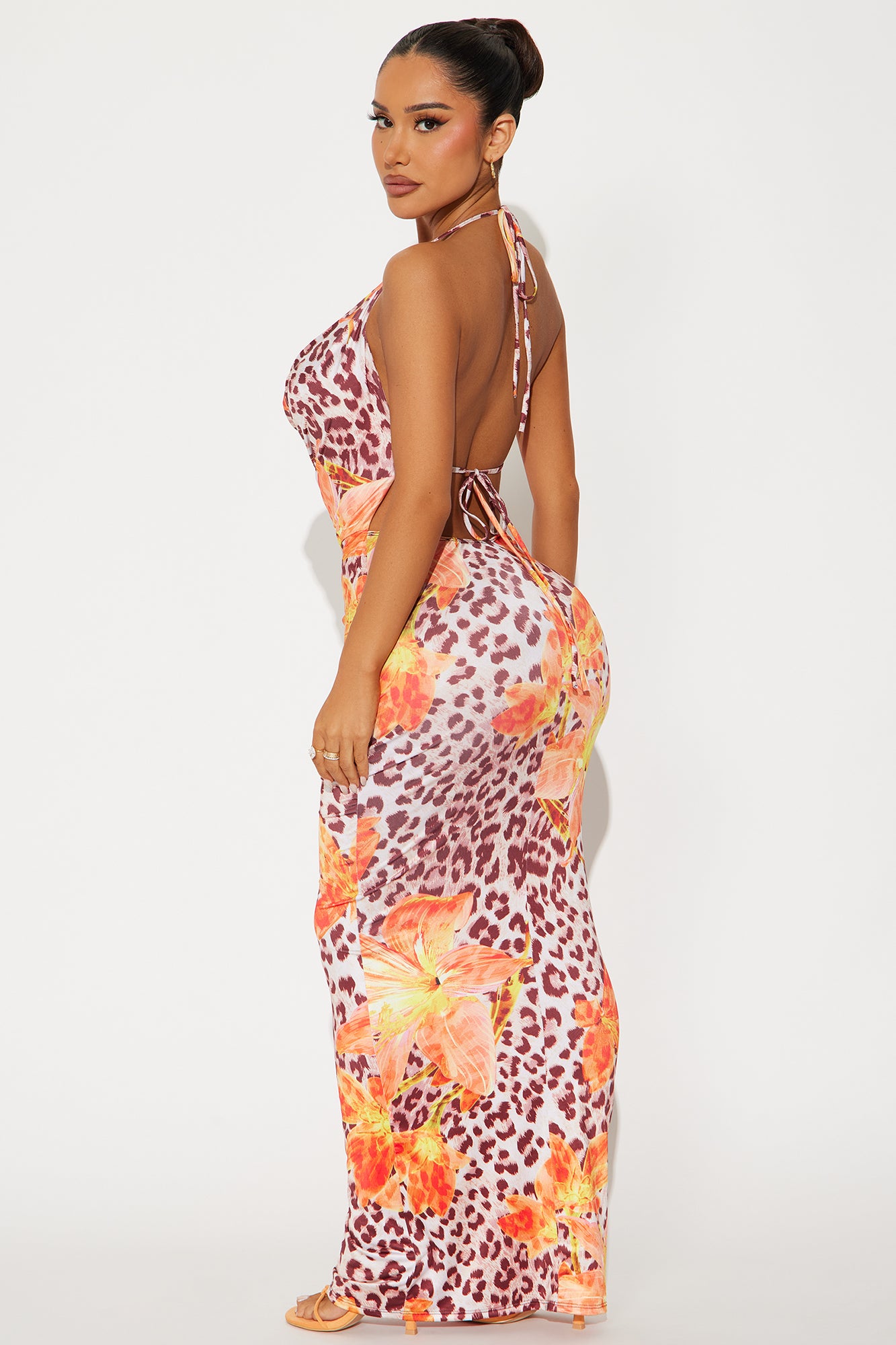 Baecation Leopard Maxi Dress - Orange/combo