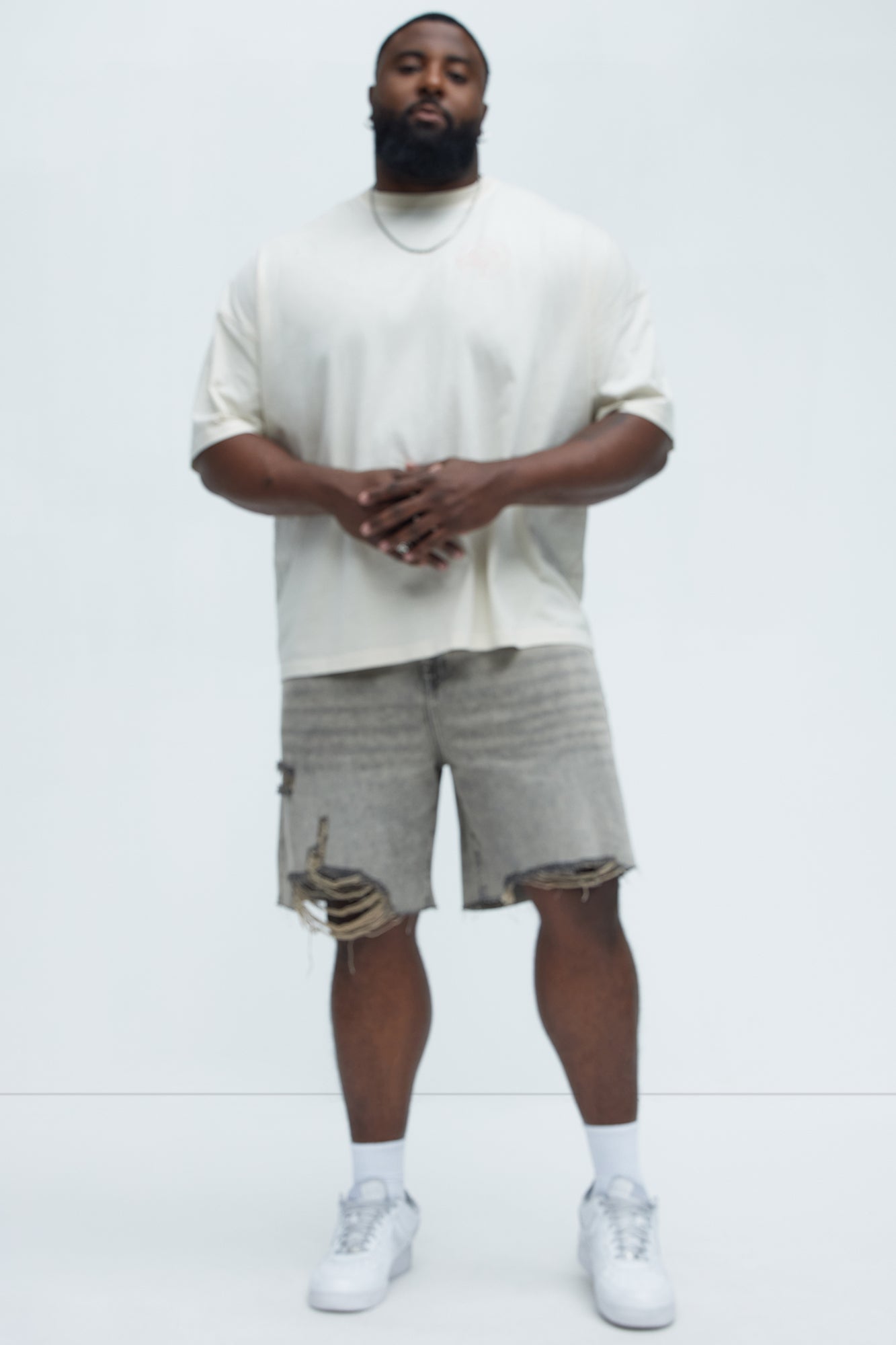 Relaxed Raw Hem Distressed Denim Shorts - Grey/Smoke