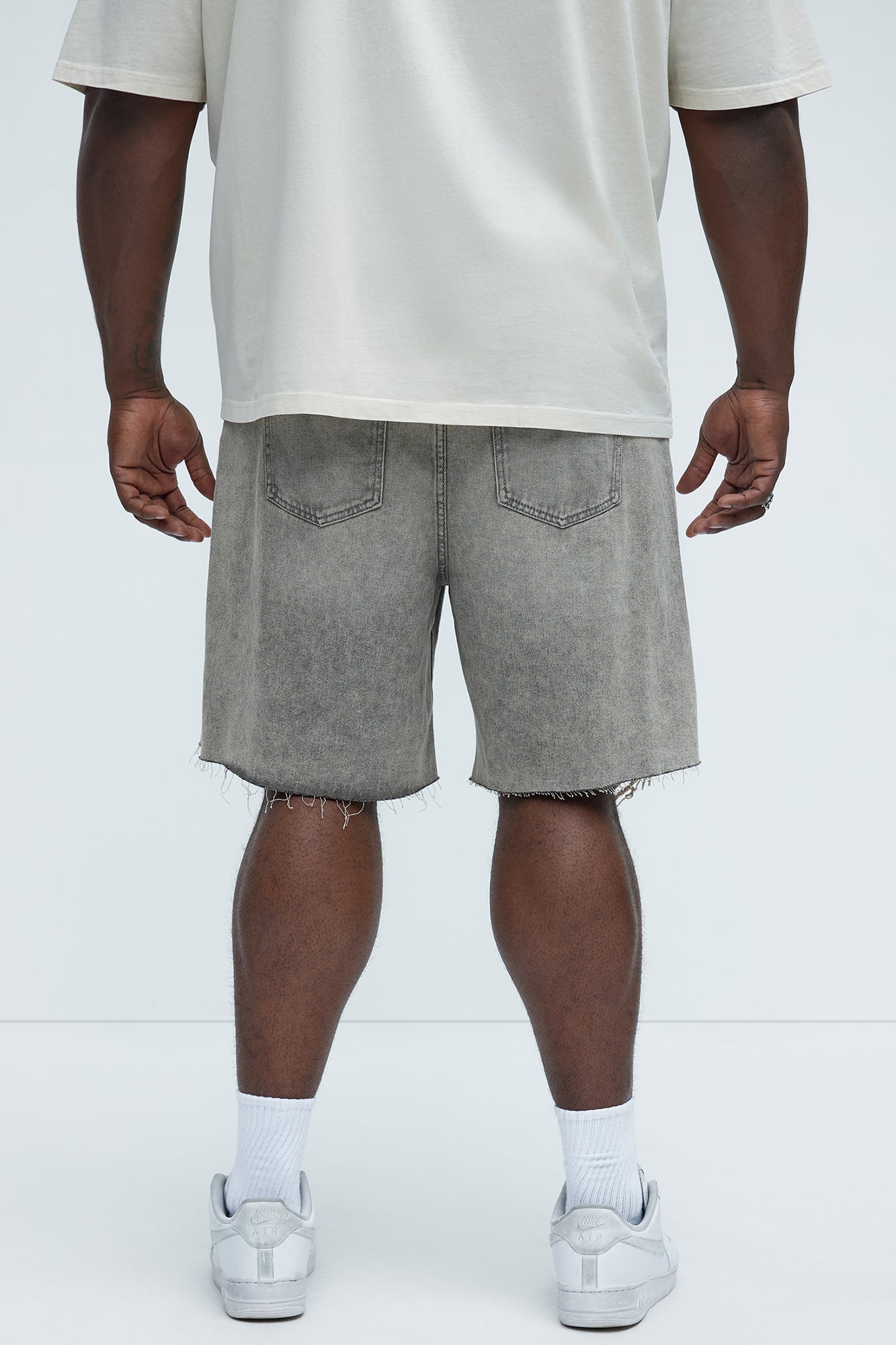 Relaxed Raw Hem Distressed Denim Shorts - Grey/Smoke