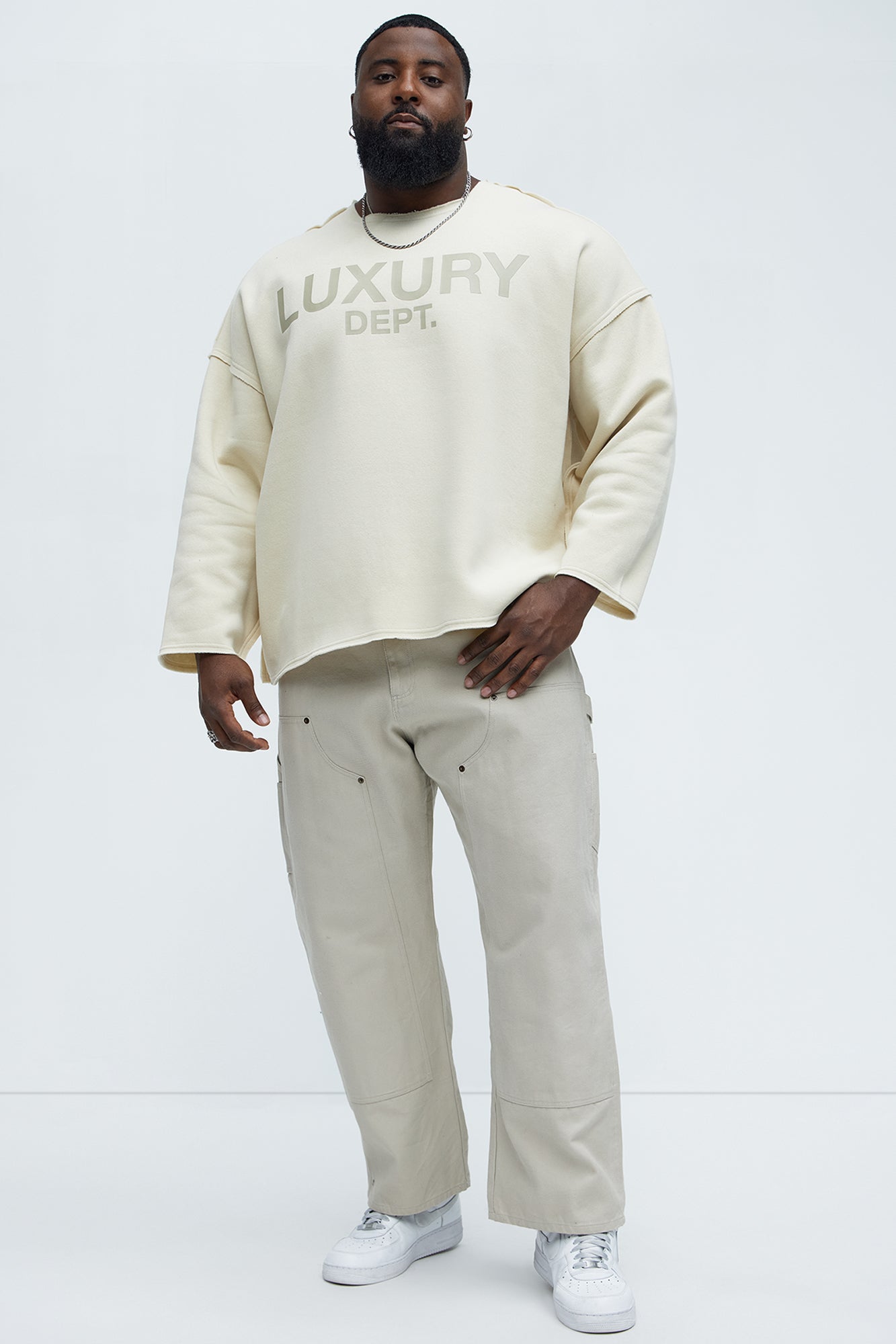 Tayson Luxury Dept Frayed Oversized Sweatshirt - Cream