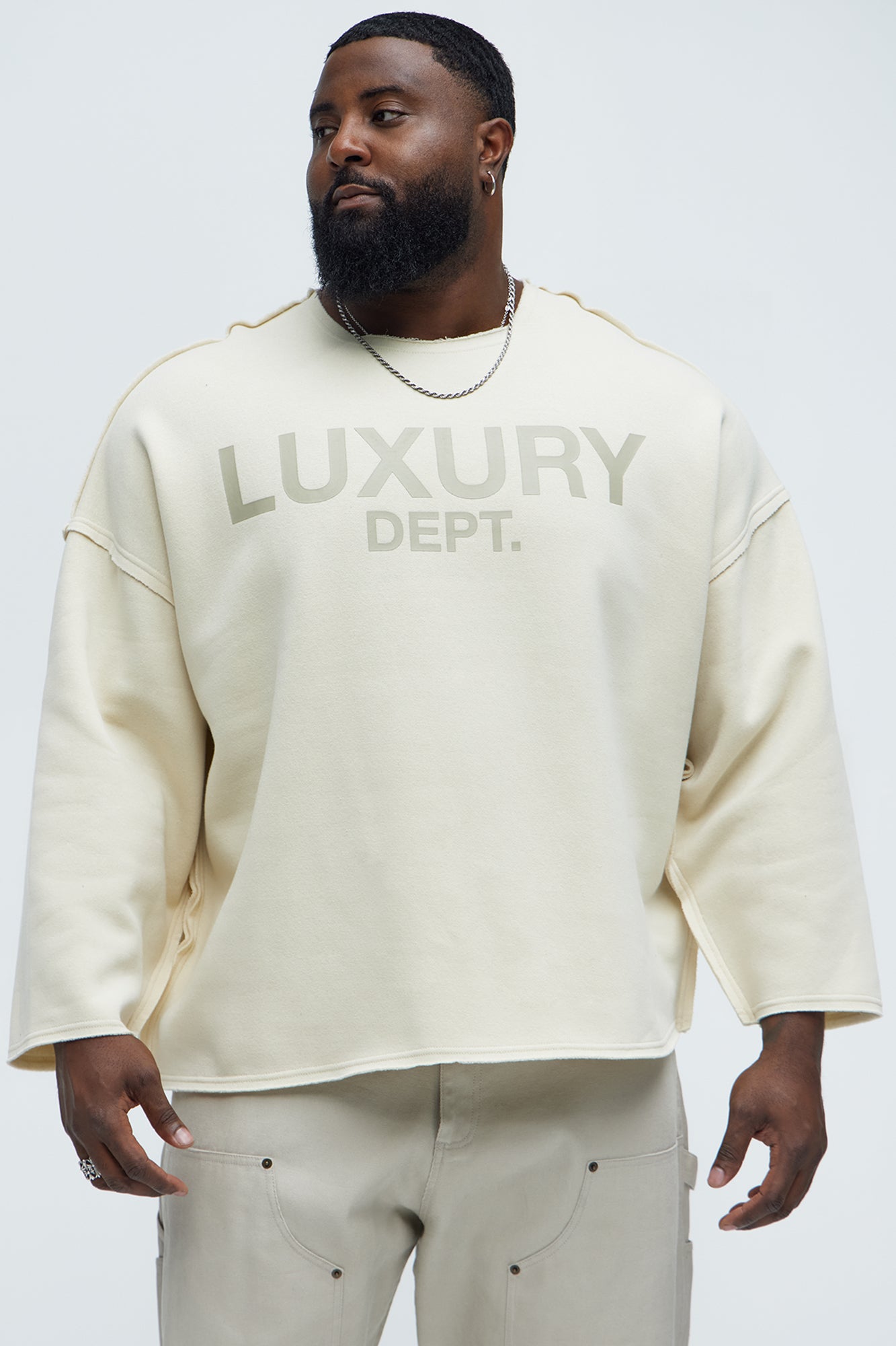Tayson Luxury Dept Frayed Oversized Sweatshirt - Cream