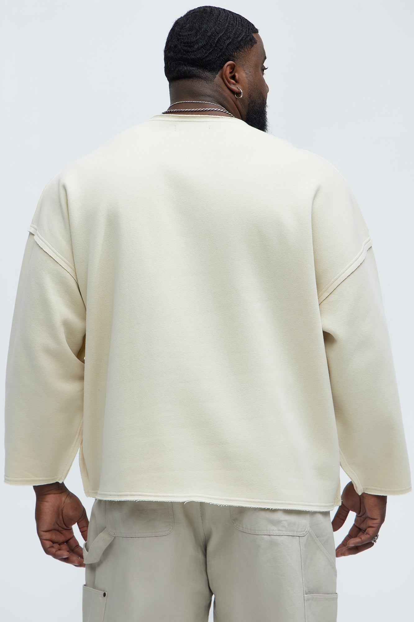 Tayson Luxury Dept Frayed Oversized Sweatshirt - Cream