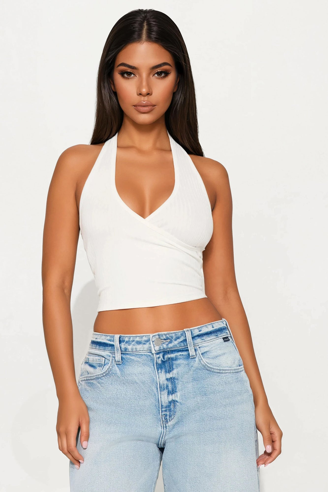Katerina Ribbed Halter Top - White