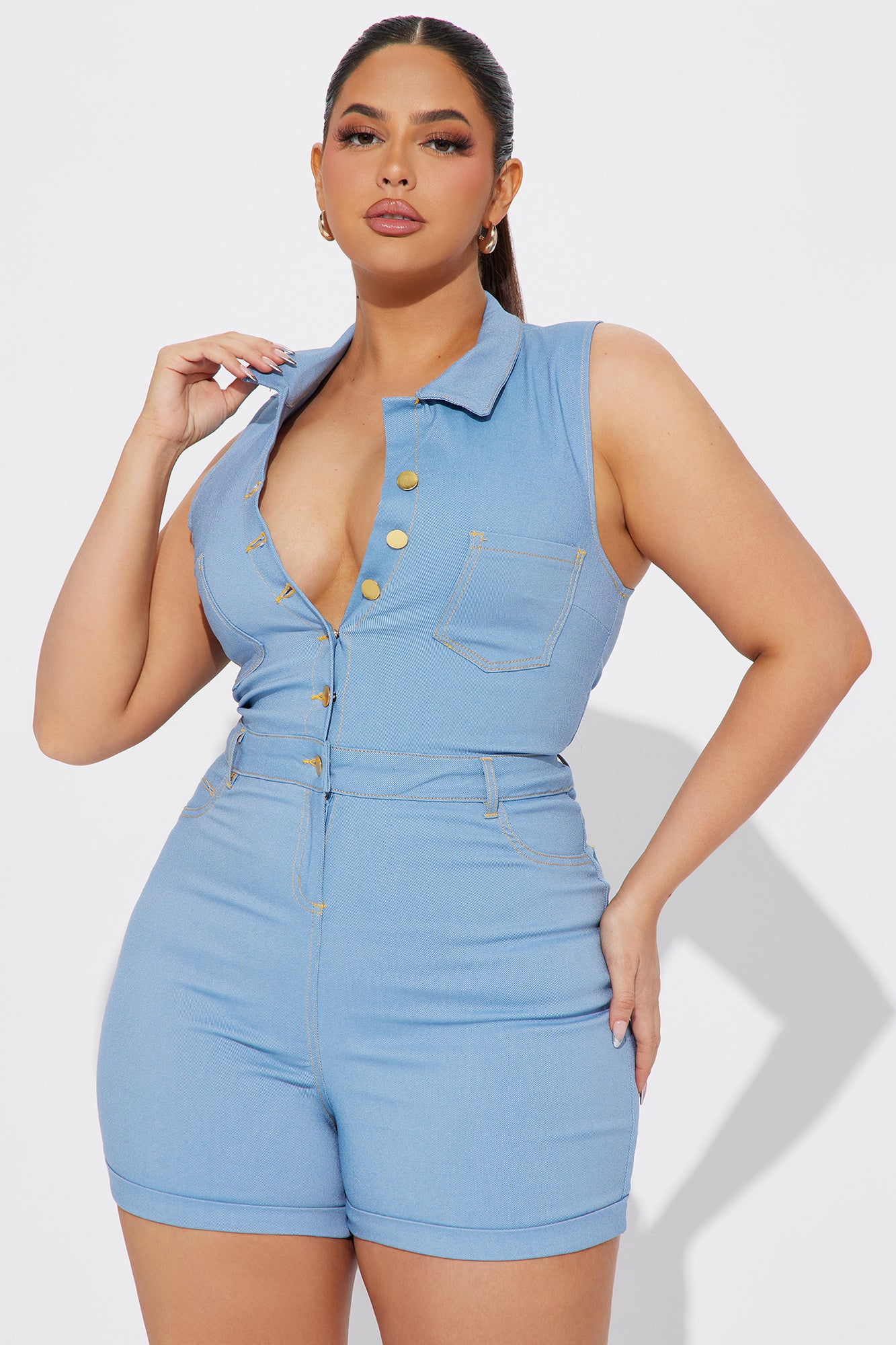 Look At You Super Stretch Romper - Medium Wash