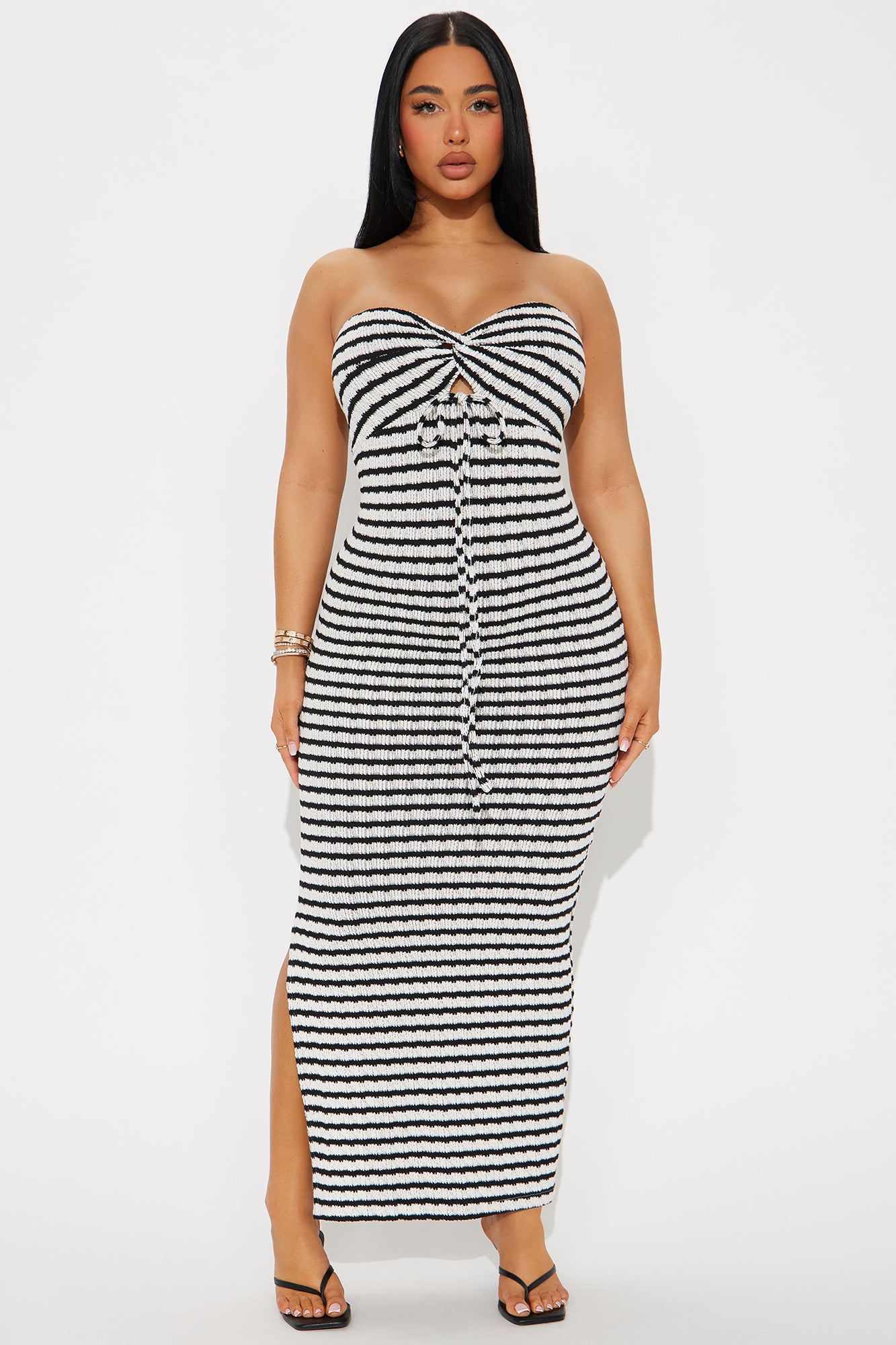 Taryn Textured Striped Maxi Dress - Black