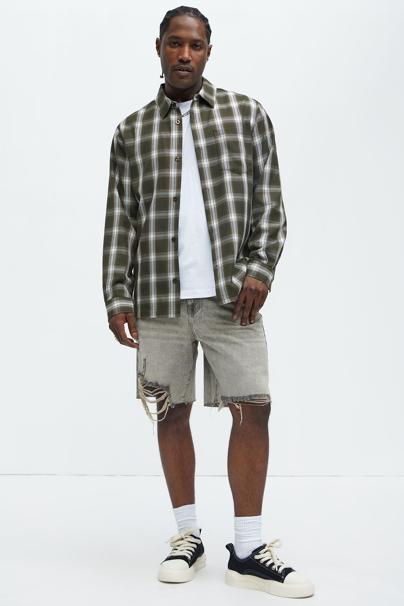 Relaxed Raw Hem Distressed Denim Shorts - Grey/Smoke