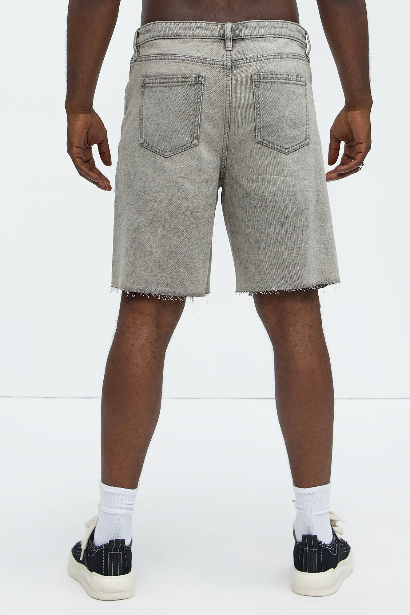 Relaxed Raw Hem Distressed Denim Shorts - Grey/Smoke