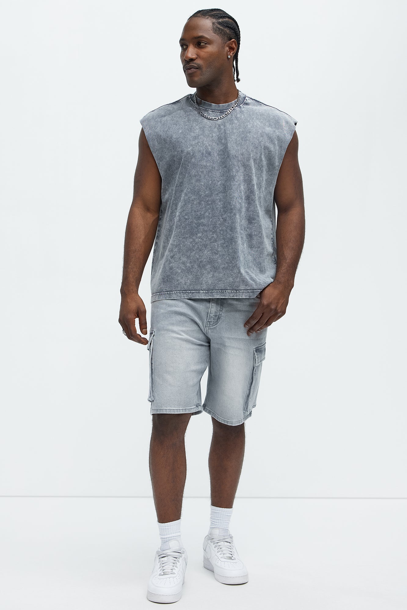 Relaxed Cornell Cargo Denim Shorts - Slate Grey